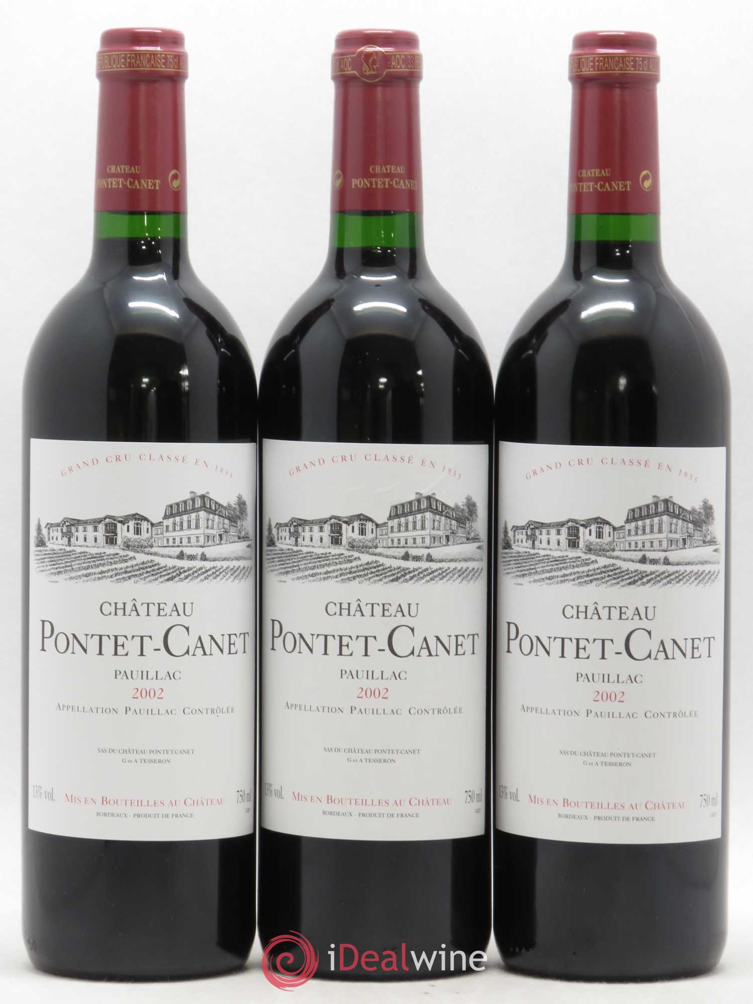 Château Pontet Canet 5ème Grand Cru Classé 2002 - Lot de 3 bouteilles - 0