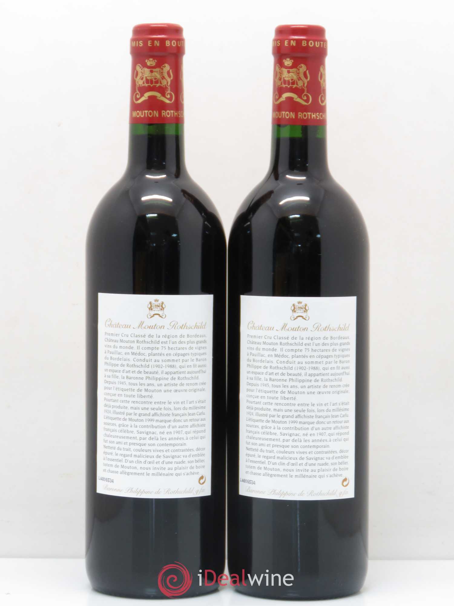 Château Mouton Rothschild 1er Grand Cru Classé 1999 - Lot de 2 bouteilles - 1