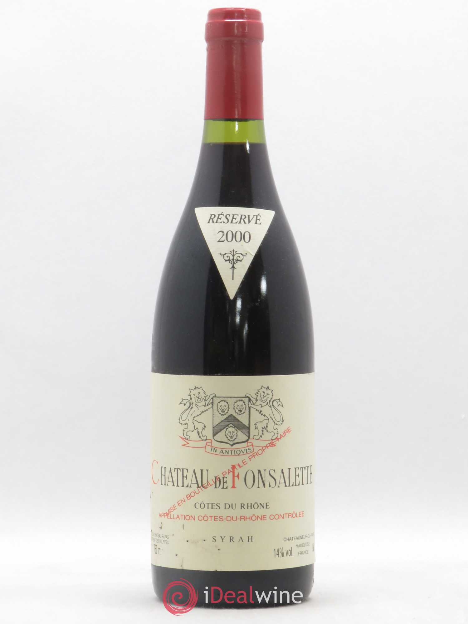 Côtes-du-Rhône Cuvée Syrah Château de Fonsalette 2000 - Lot de 1 bouteille - 0
