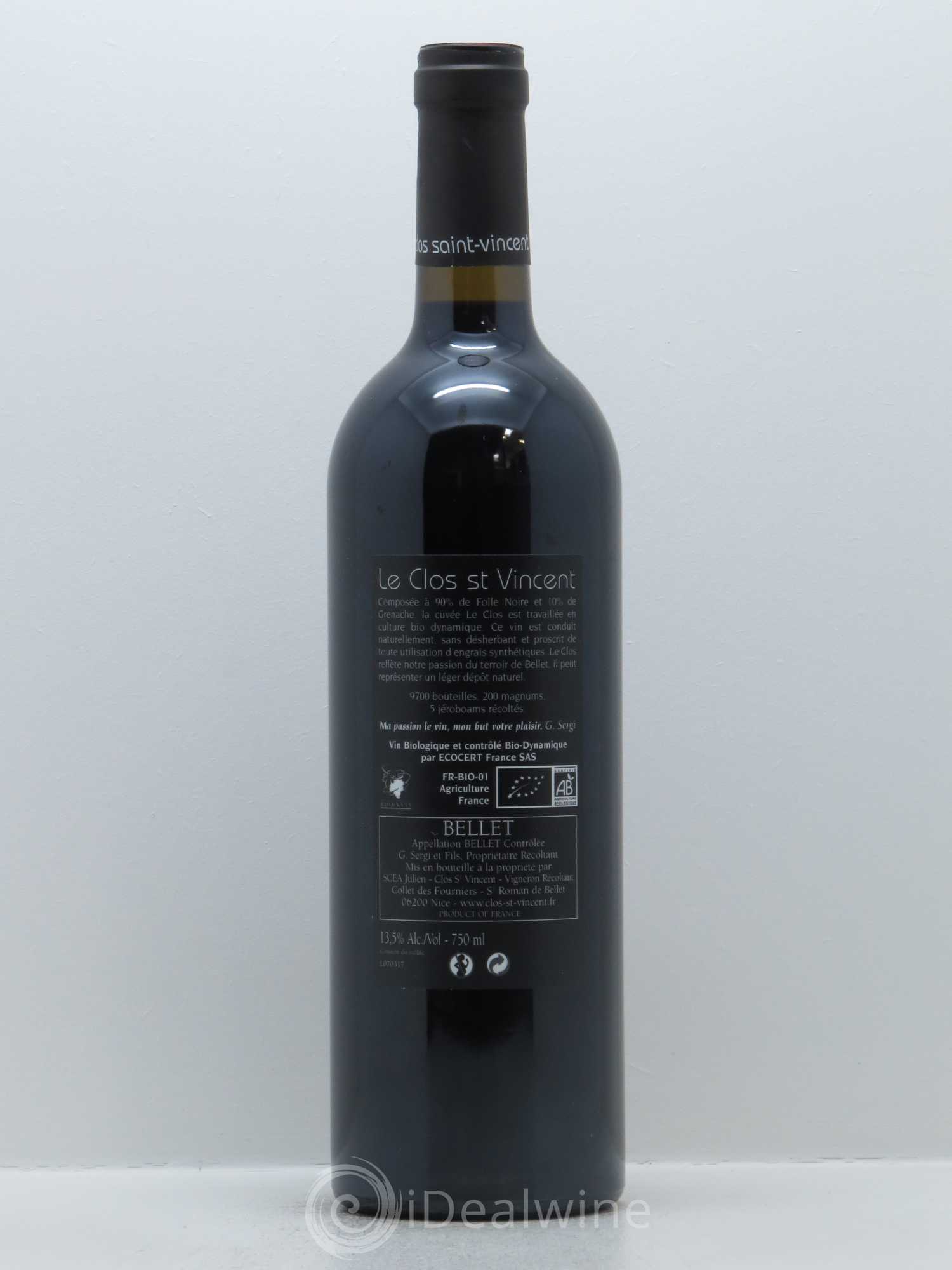 Bellet Clos Saint-Vincent Le Clos Famille Sicardi-Sergi 2015 - Lot de 1 bouteille - 1