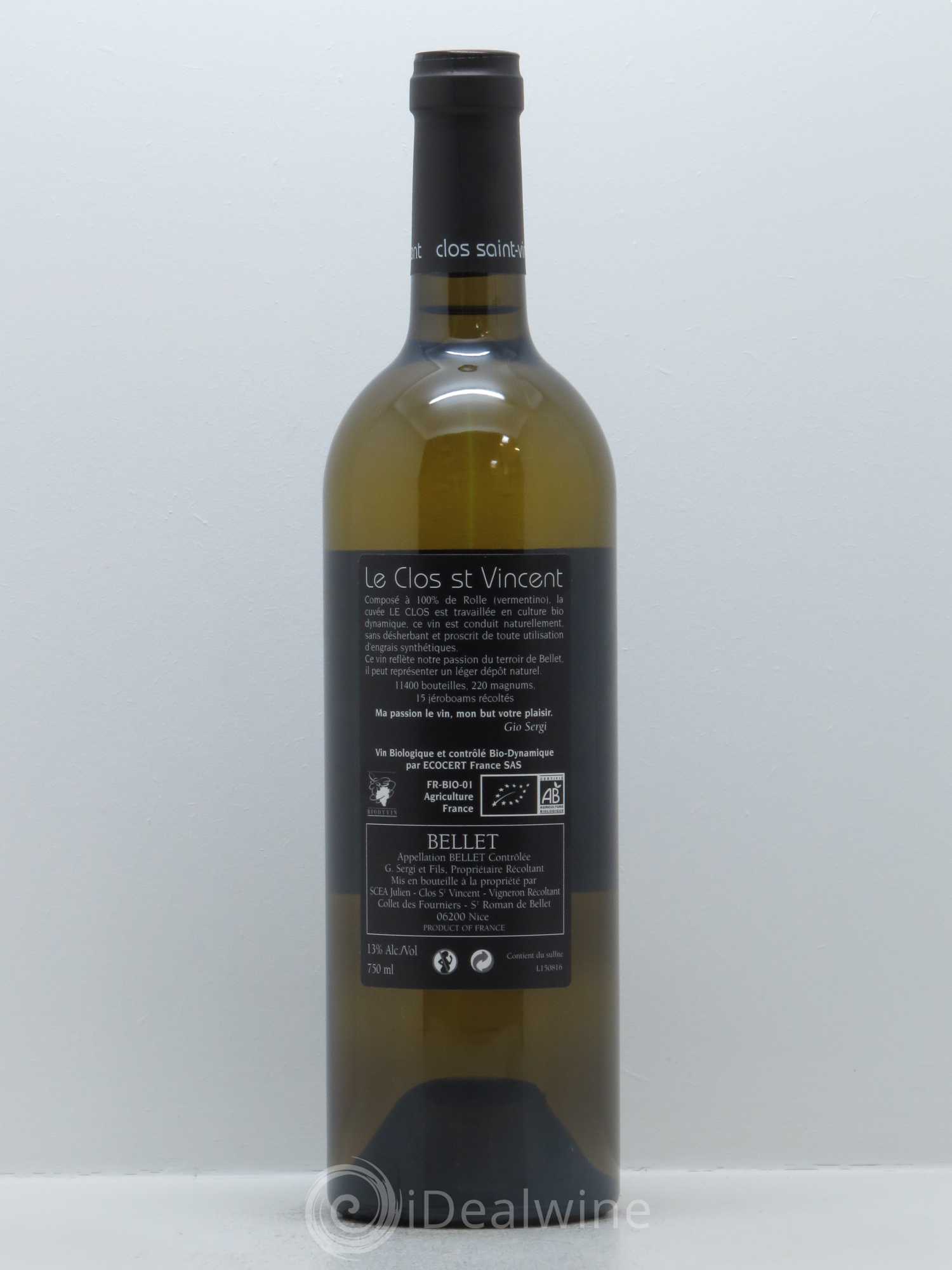 Bellet Clos Saint-Vincent Le Clos  Famille Sicardi-Sergi 2015 - Lot de 1 bouteille - 1