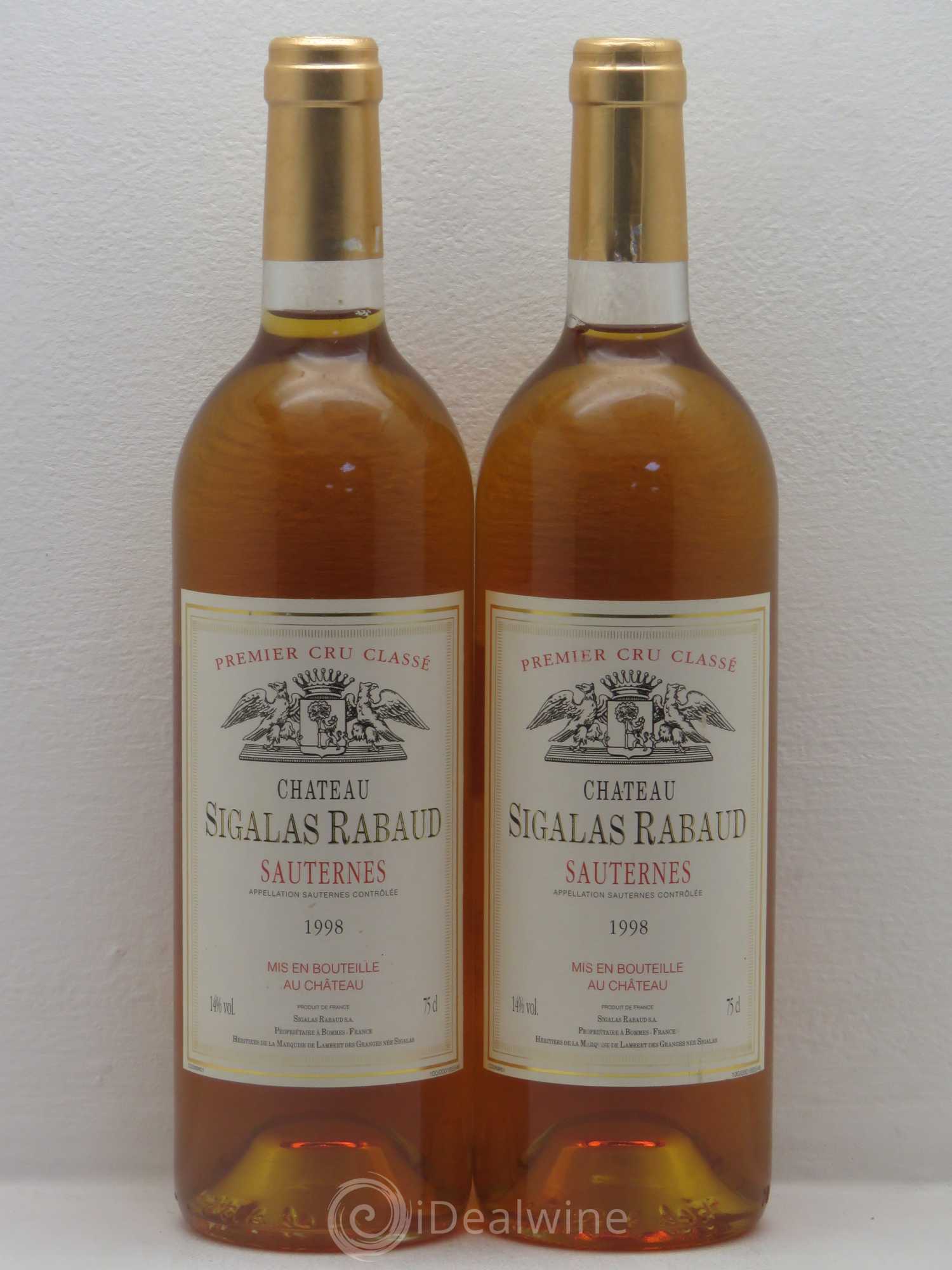 Château Sigalas Rabaud 1er Grand Cru Classé 1998 - Lotto di 2 bottiglie - 0
