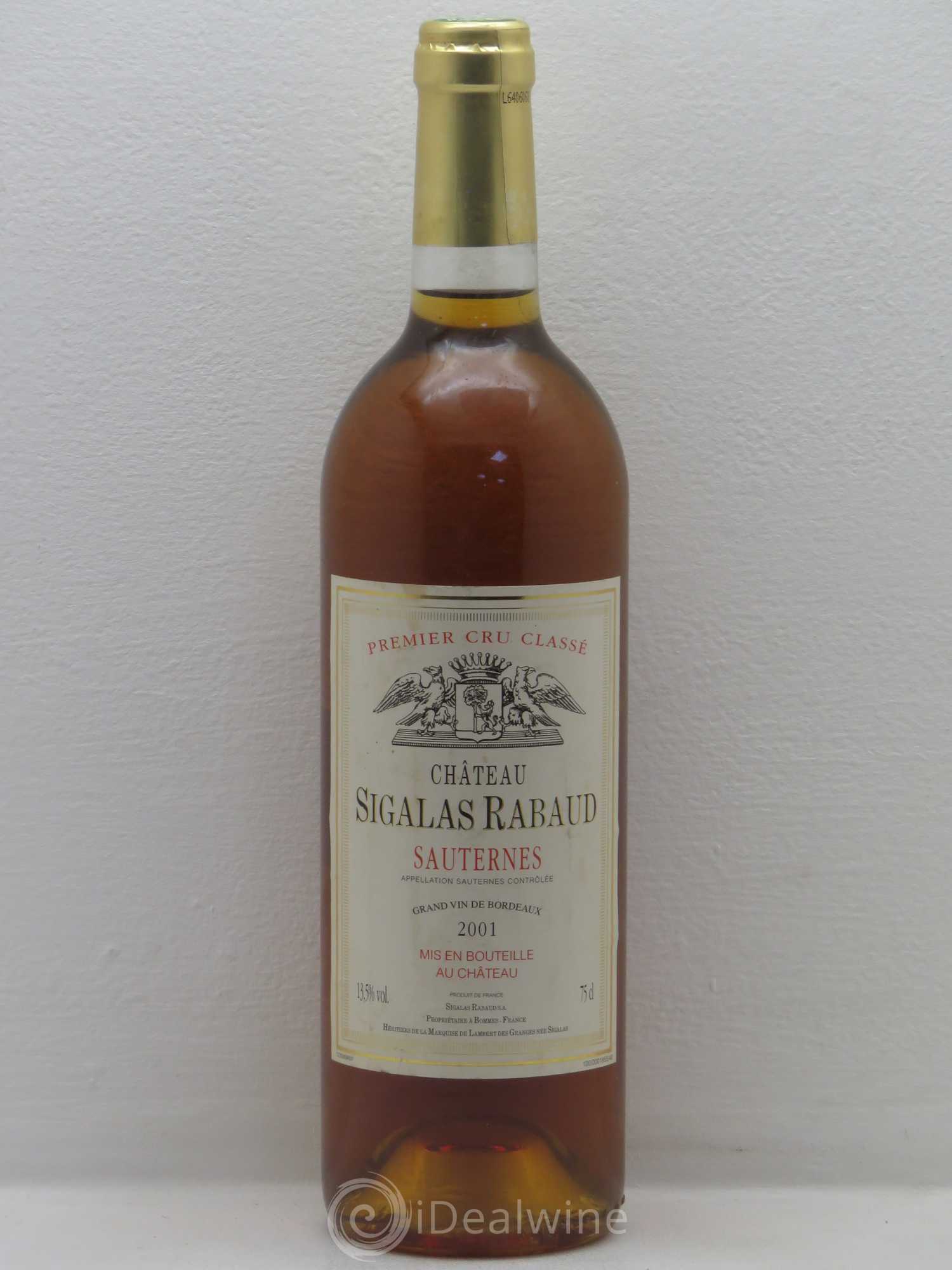 Château Sigalas Rabaud 1er Grand Cru Classé 2001 - Posten von 1 Flasche - 0