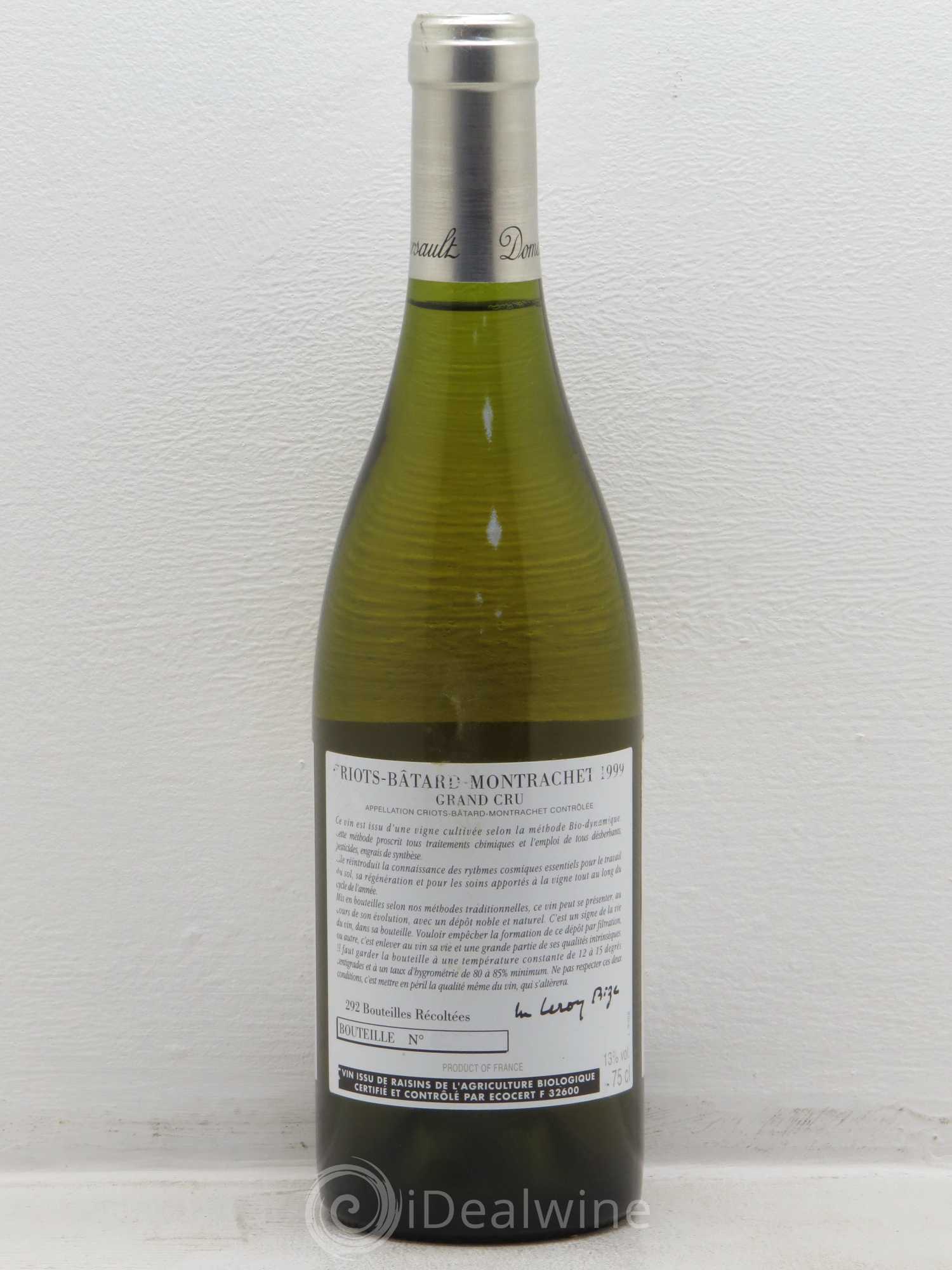 Criots-Bâtard-Montrachet Grand Cru d'Auvenay (Domaine) 1999 - Lot de 1 bouteille - 1