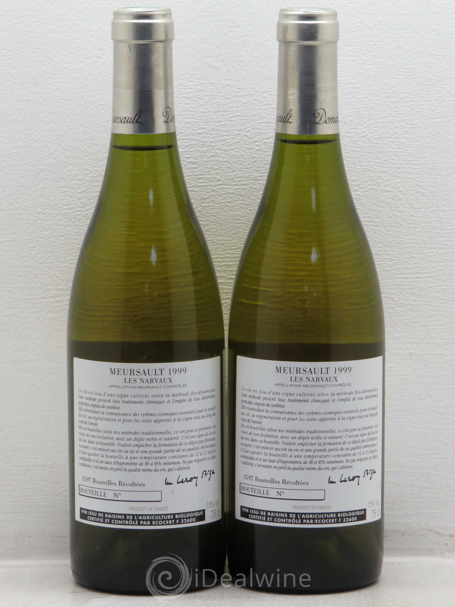 Meursault Les Narvaux d'Auvenay (Domaine) 1999 - Lot de 2 bouteilles - 1
