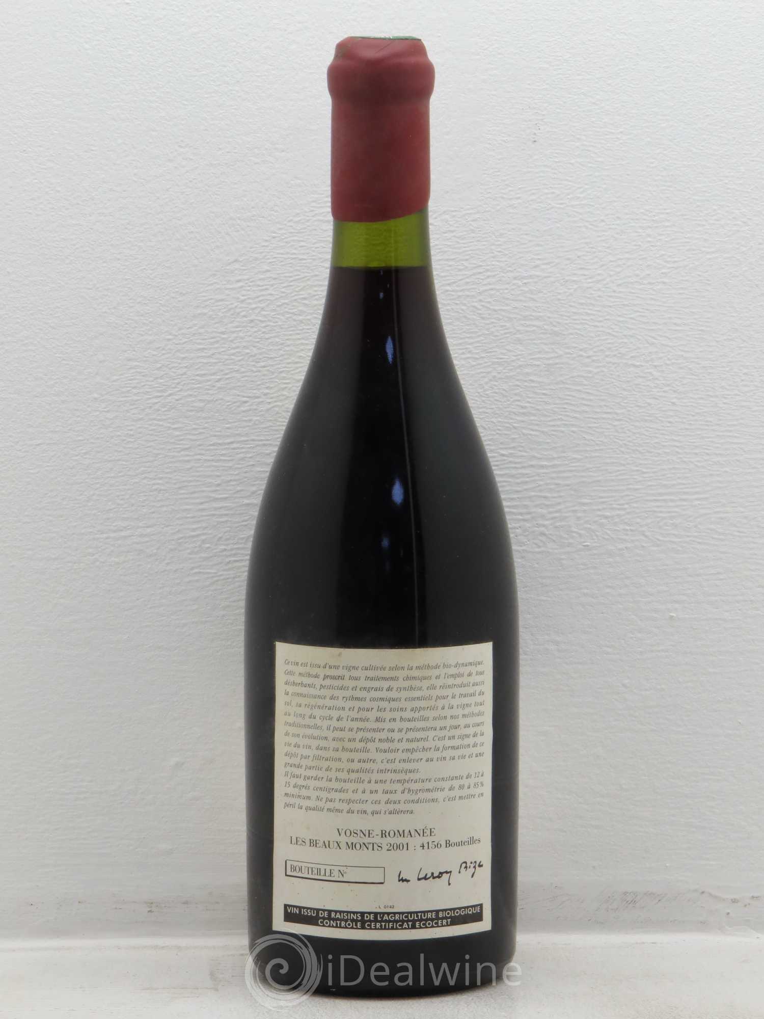 Vosne-Romanée 1er Cru Les Beaux-Monts Leroy (Domaine) 2001 - Lot de 1 bouteille - 1