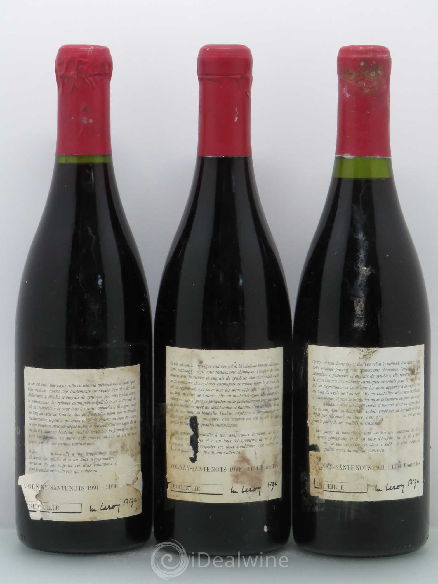 Volnay 1er Cru Santenots du Milieu Leroy (Domaine) Volnay Santenots  1991 - Lot de 3 bouteilles - 1