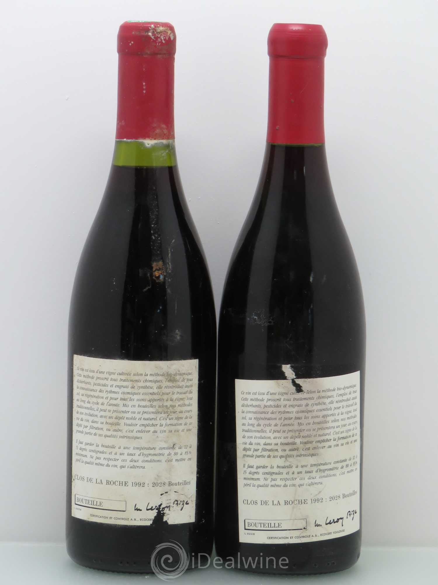 Clos de la Roche Grand Cru Leroy (Domaine) 1992 - Lot de 2 bouteilles - 1