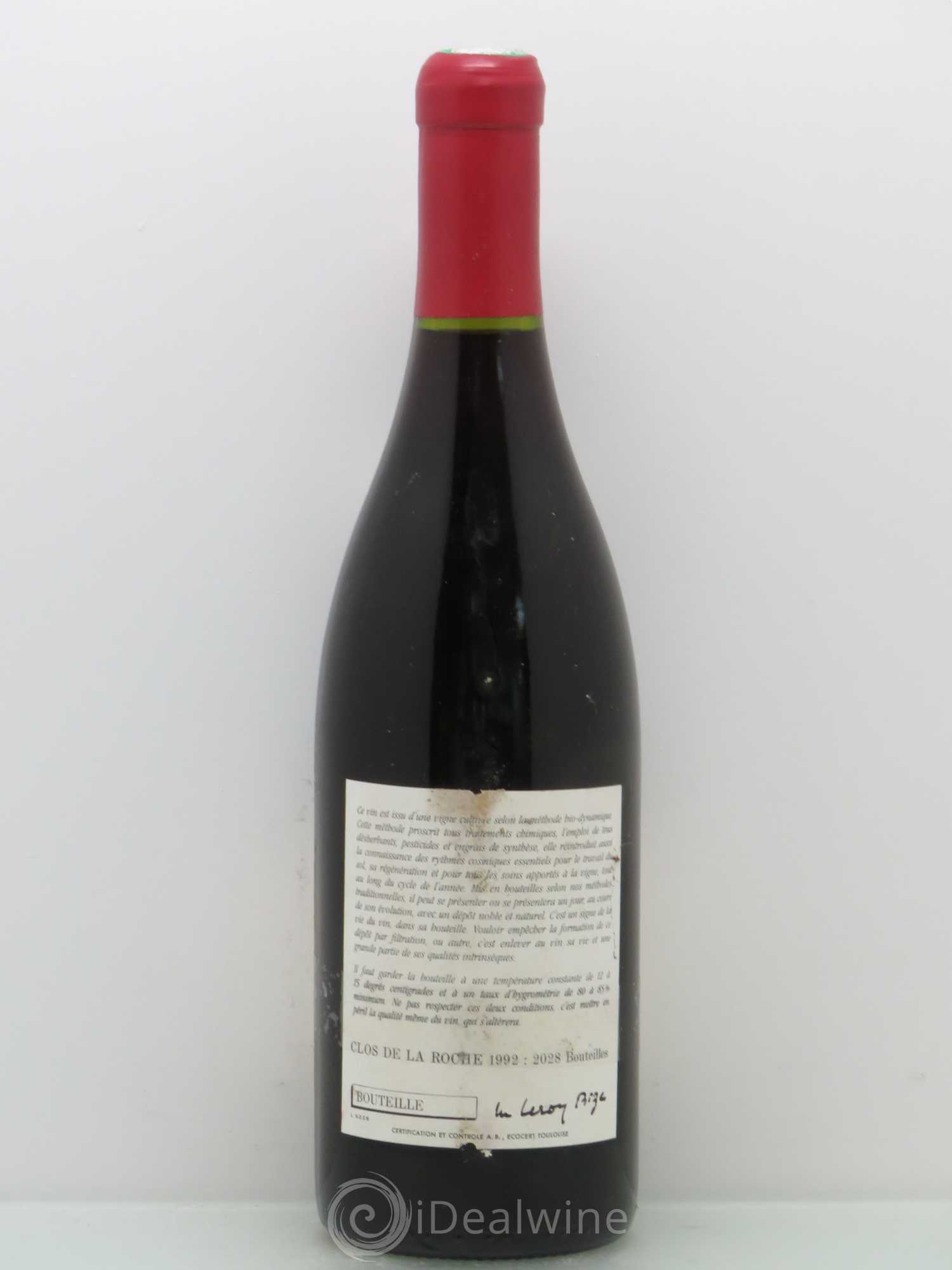 Clos de la Roche Grand Cru Leroy (Domaine) (sans prix de réserve) 1992 - Lot de 1 bouteille - 1