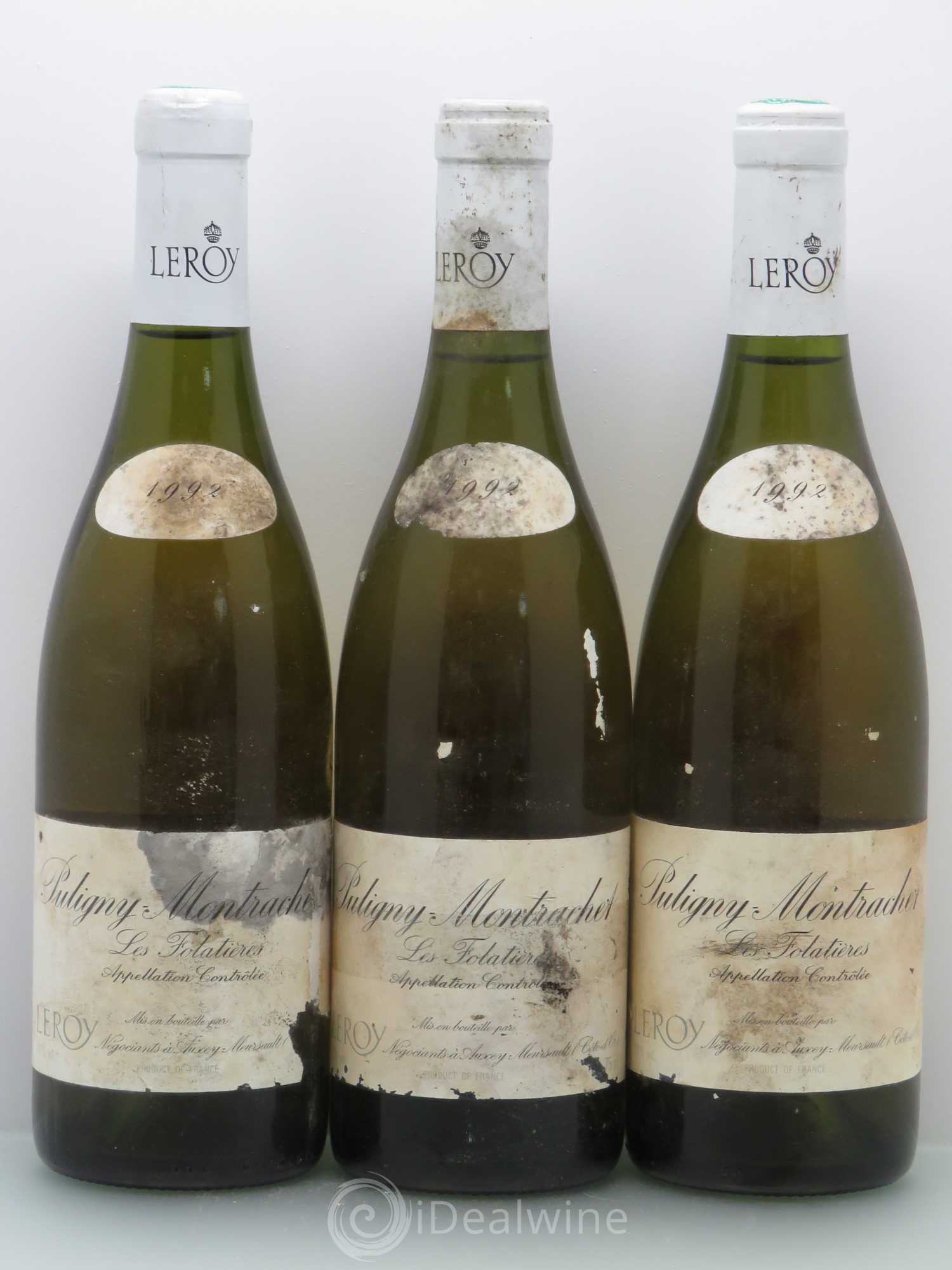 Puligny-Montrachet 1er Cru Les Folatières Leroy SA 1992 - Lot de 3 bouteilles - 0