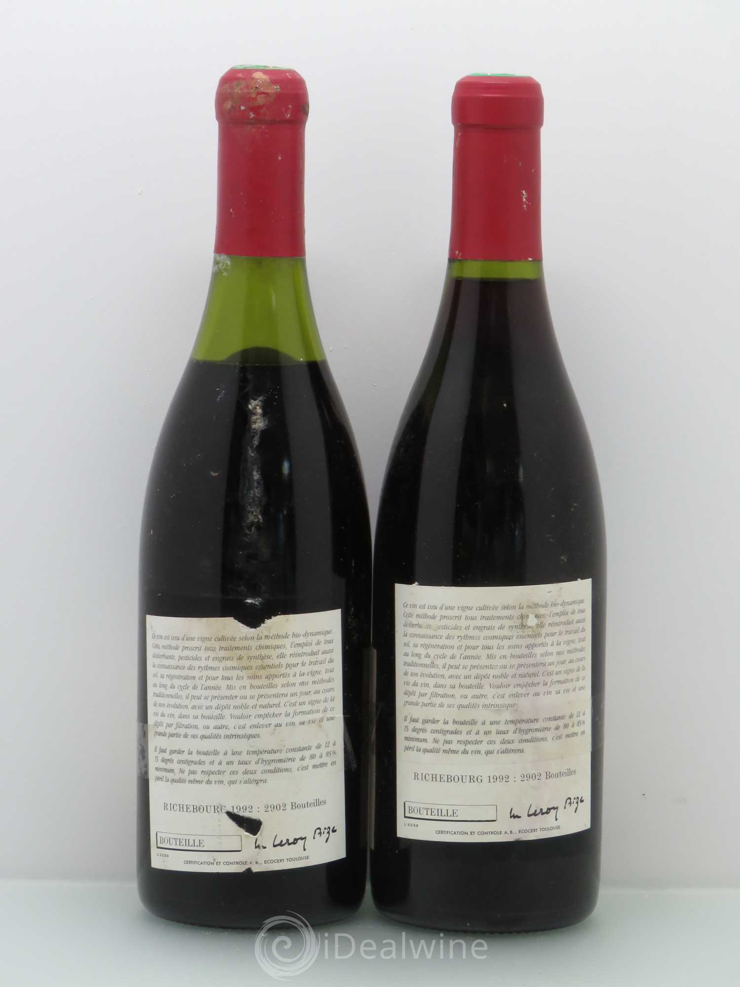 Richebourg Grand Cru Leroy (Domaine) 1992 - Lot de 2 bouteilles - 1