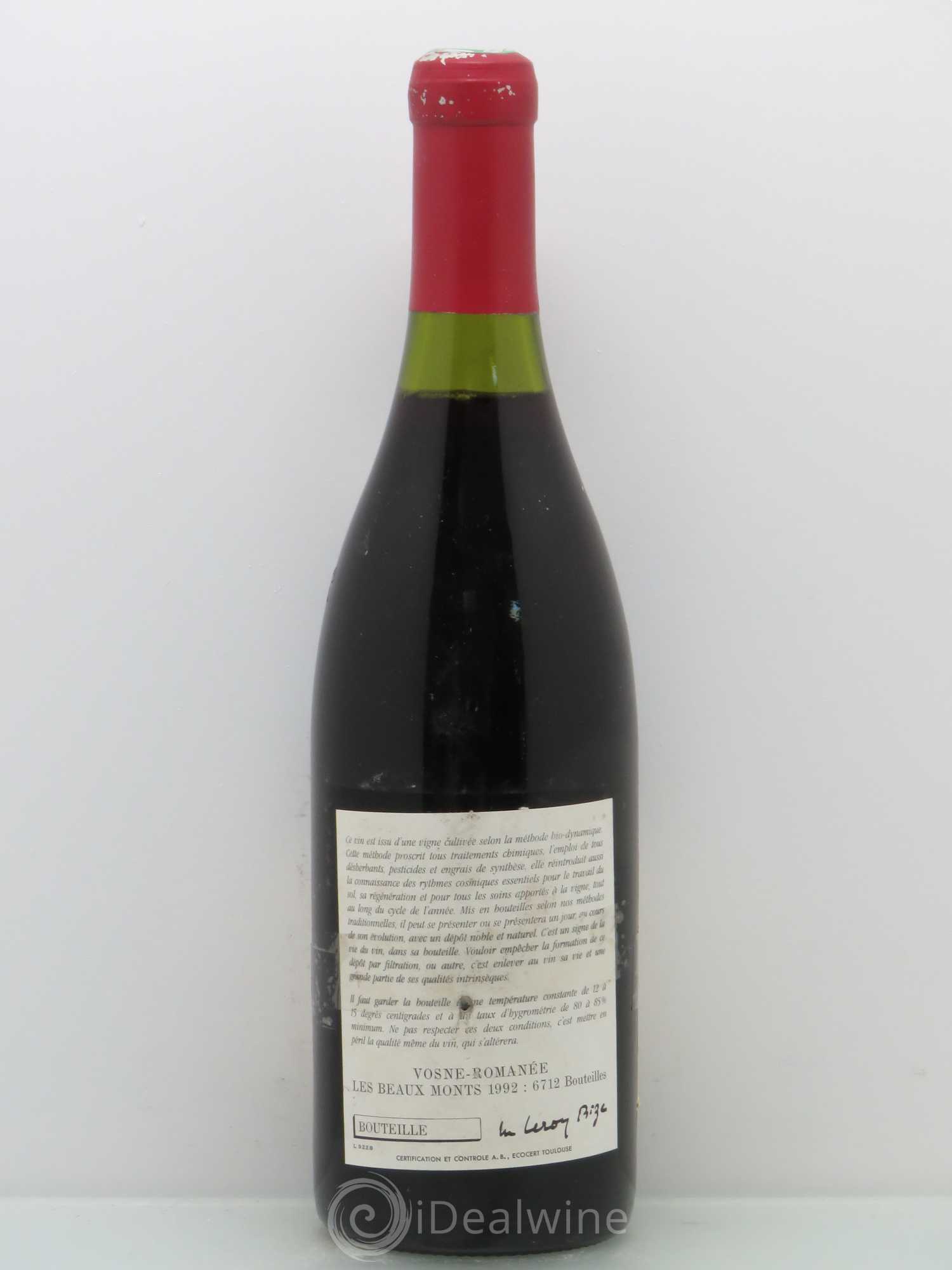 Vosne-Romanée 1er Cru Les Beaux-Monts Leroy (Domaine) 1992 - Lot de 1 bouteille - 1