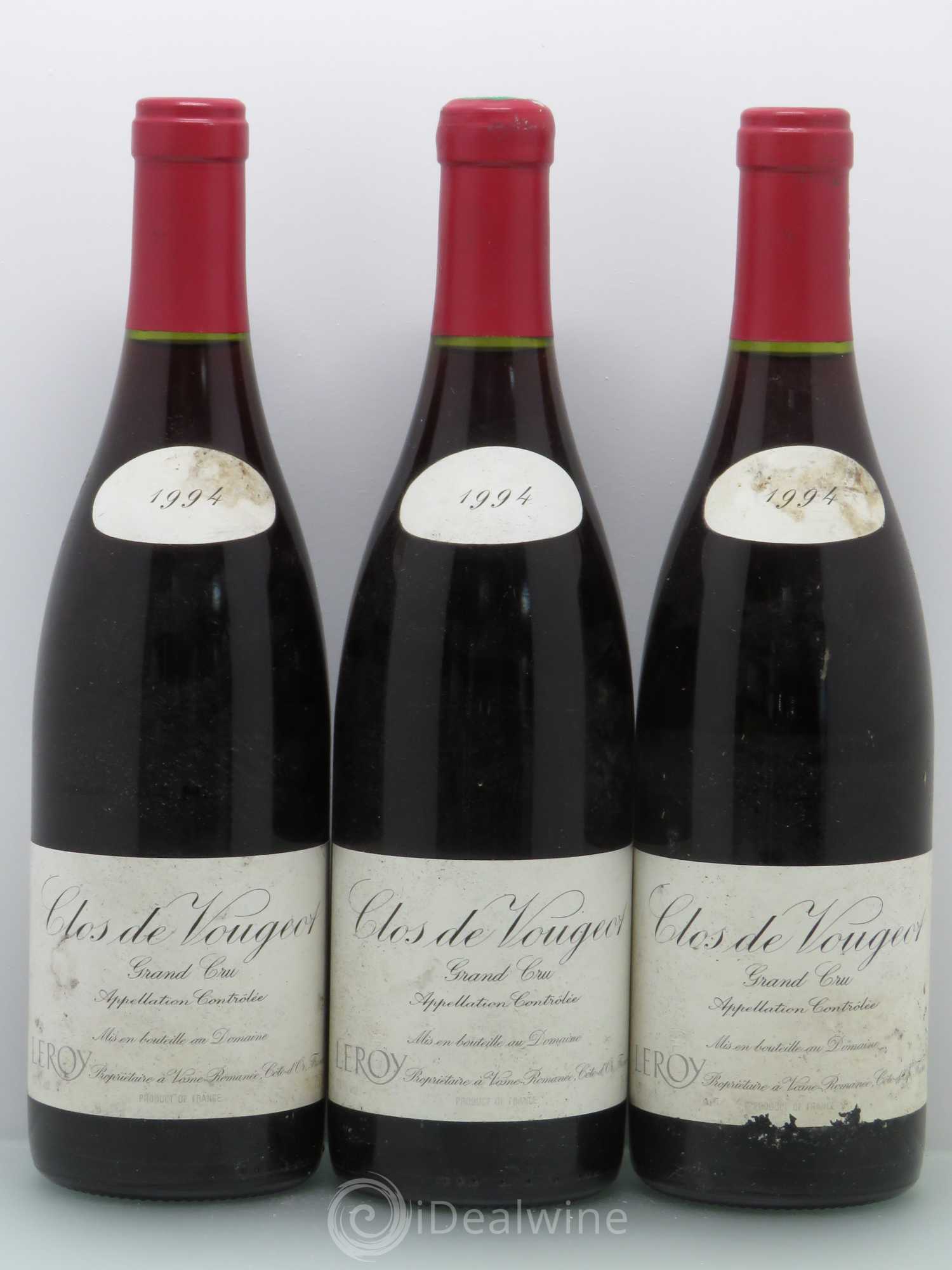 Clos de Vougeot Grand Cru Leroy (Domaine) 1994 - Lot de 3 bouteilles - 0