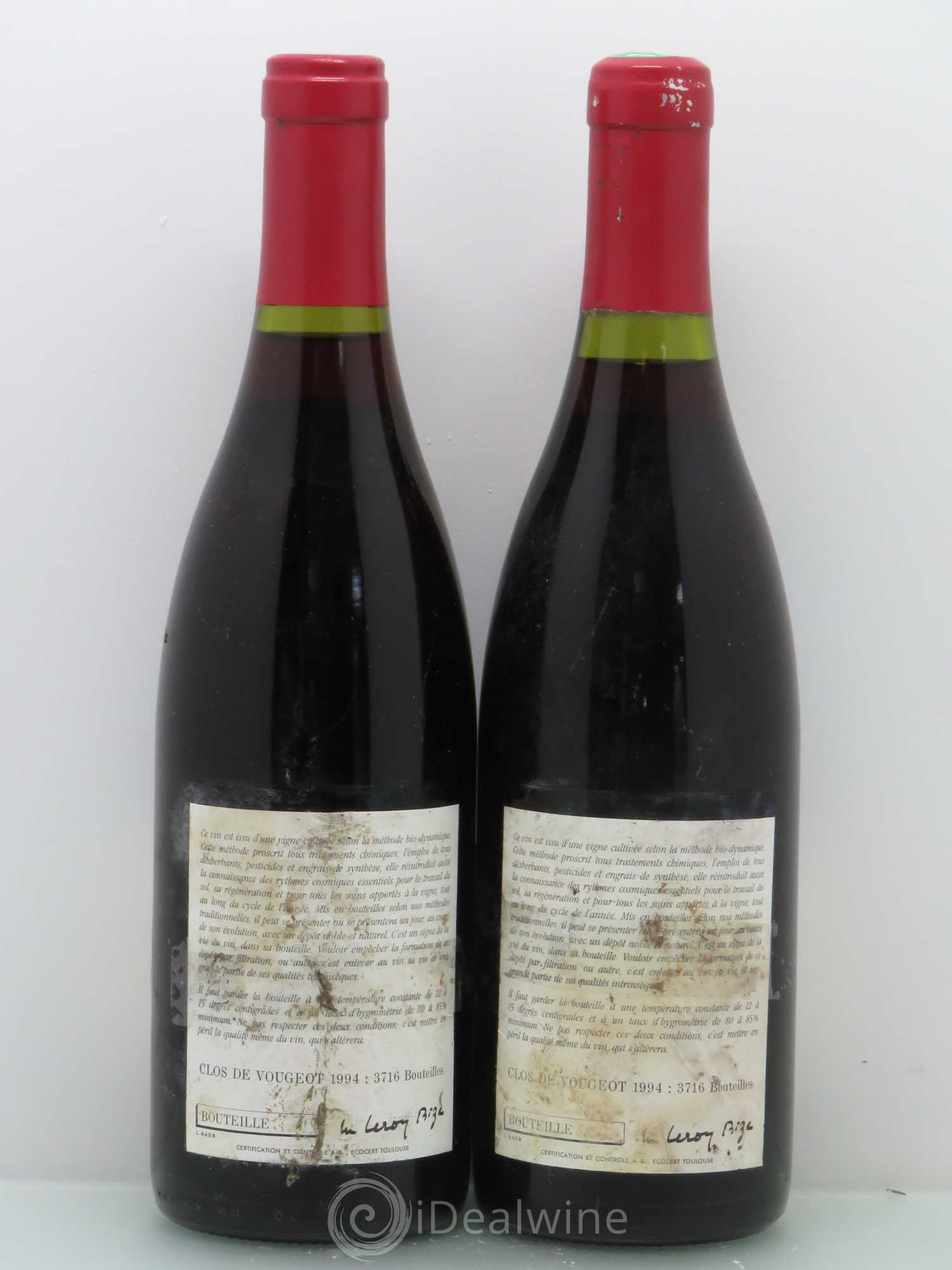 Clos de Vougeot Grand Cru Leroy (Domaine) 1994 - Lot de 2 bouteilles - 1