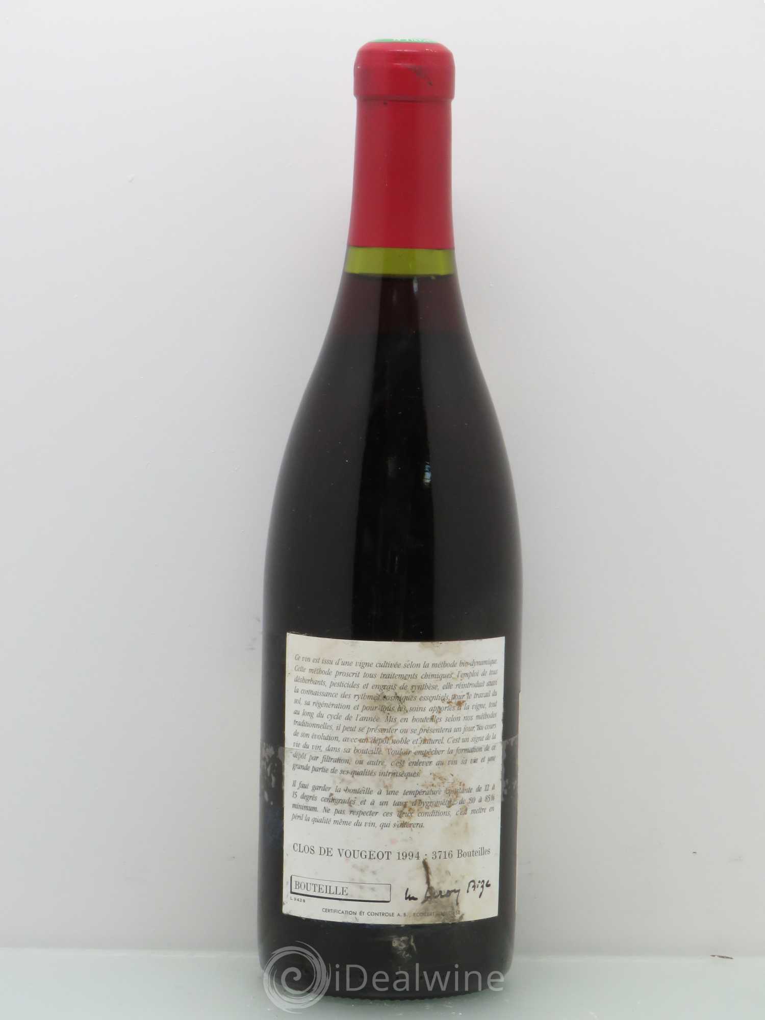 Clos de Vougeot Grand Cru Leroy (Domaine) 1994 - Lot de 1 bouteille - 1