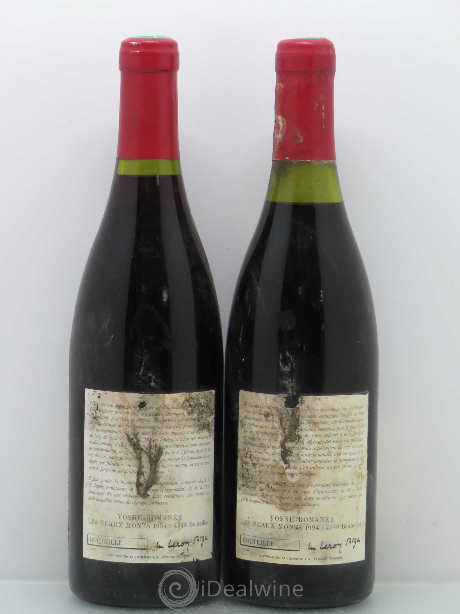 Vosne-Romanée 1er Cru Les Beaux-Monts Leroy (Domaine) 1994 - Lot de 2 bouteilles - 1