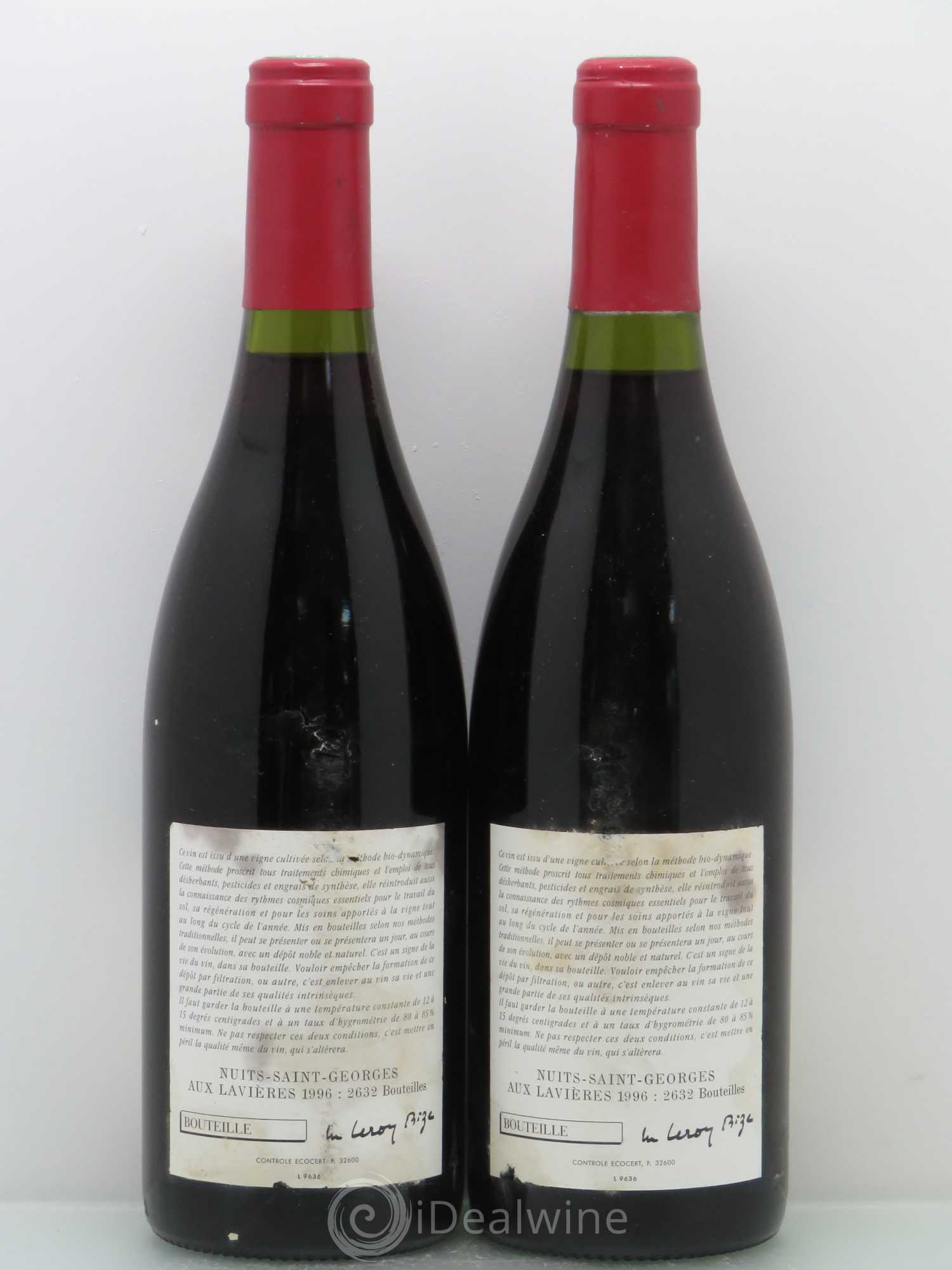 Nuits-Saint-Georges Aux Lavières Leroy (Domaine) 1996 - Lot de 2 bouteilles - 1