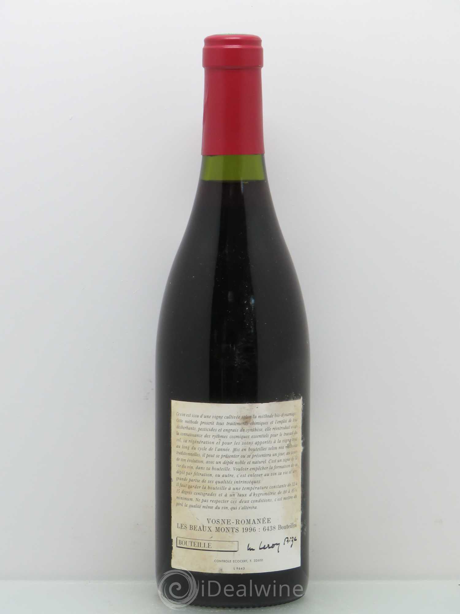 Vosne-Romanée 1er Cru Les Beaux-Monts Leroy (Domaine) 1996 - Lot de 1 bouteille - 1