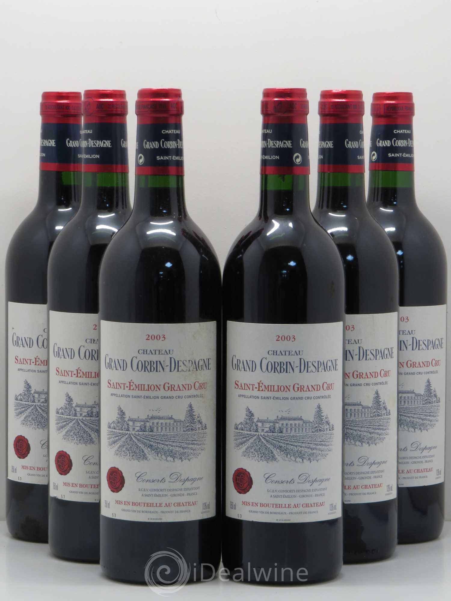 Château Grand Corbin Despagne Grand Cru Classé 2003 - Lot de 6 bouteilles - 0