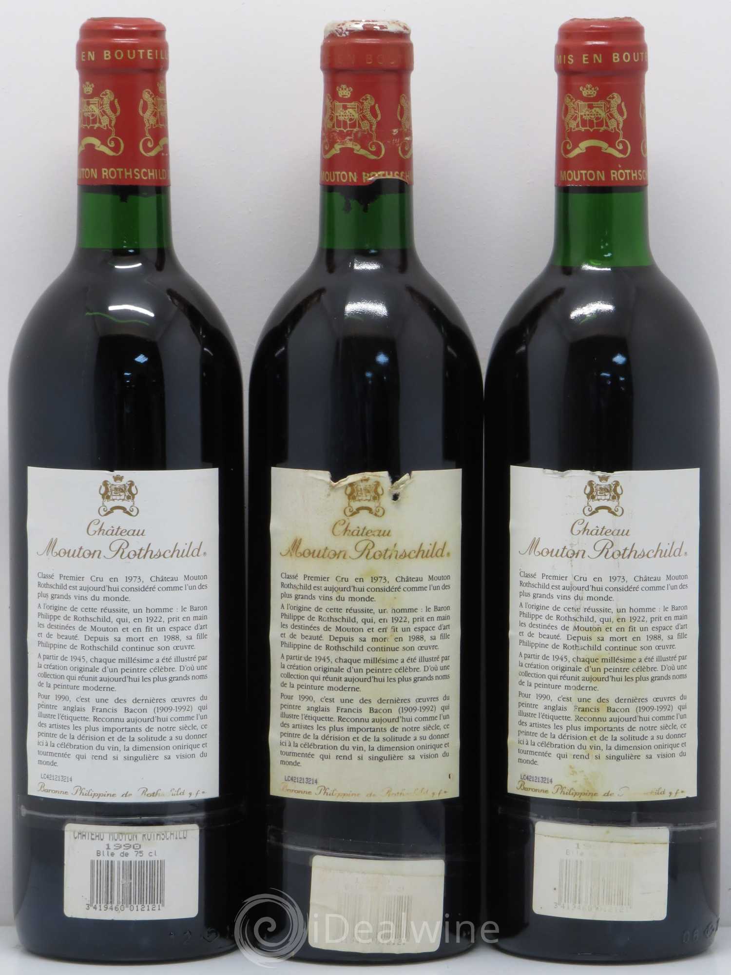 Château Mouton Rothschild 1er Grand Cru Classé 1990 - Lot de 3 bouteilles - 1