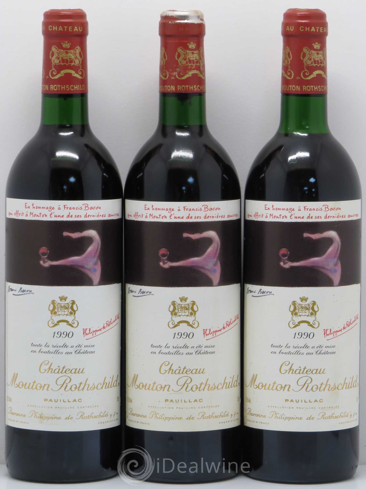 Château Mouton Rothschild 1er Grand Cru Classé 1990 - Lot de 3 bouteilles - 0
