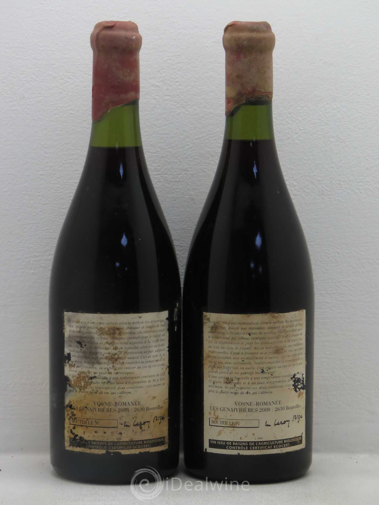 Vosne-Romanée Les Genaivrières Leroy (Domaine) 2000 - Lot de 2 bouteilles - 1