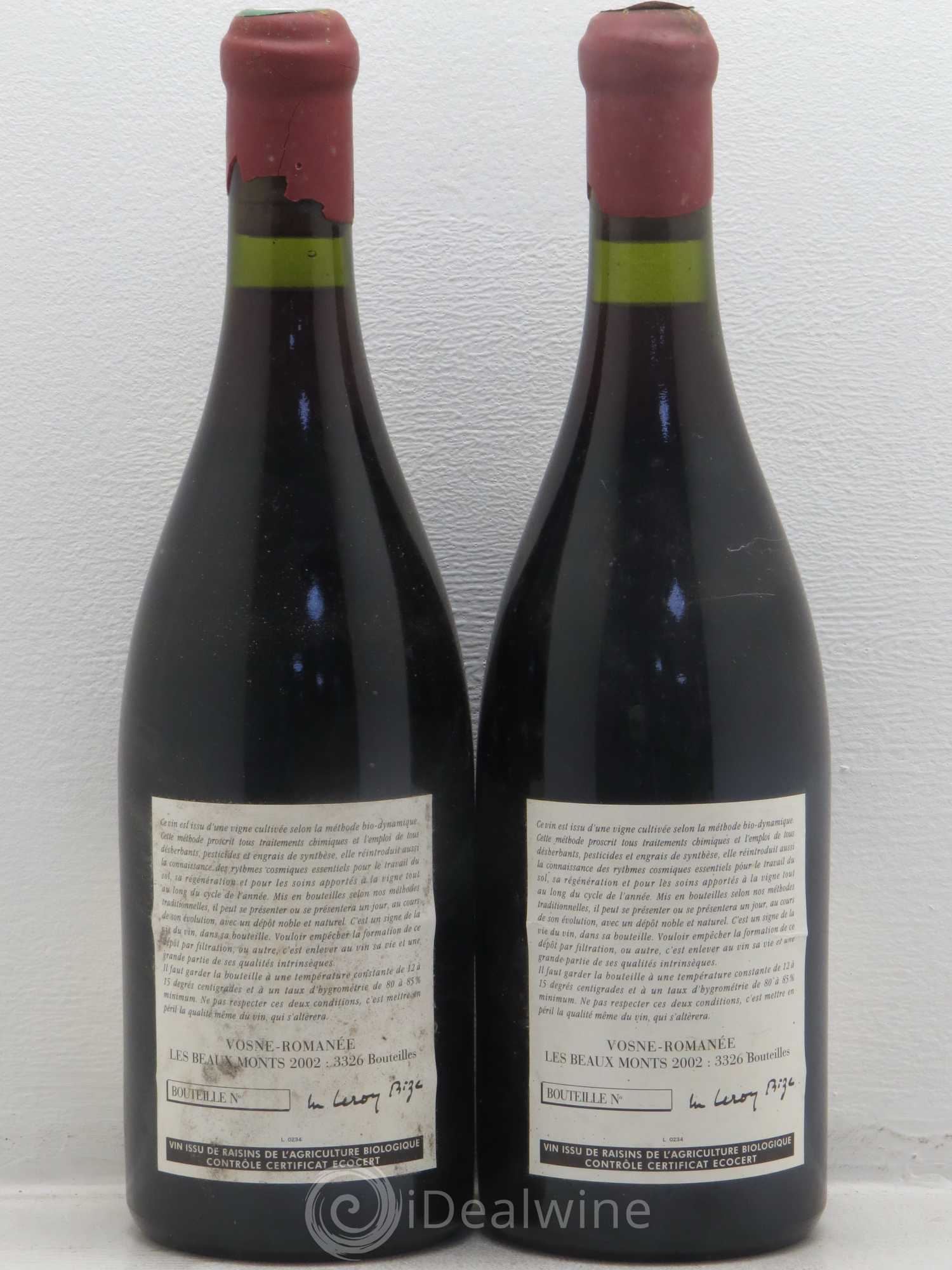 Vosne-Romanée 1er Cru Les Beaux-Monts Leroy (Domaine) 2002 - Lot de 2 bouteilles - 1