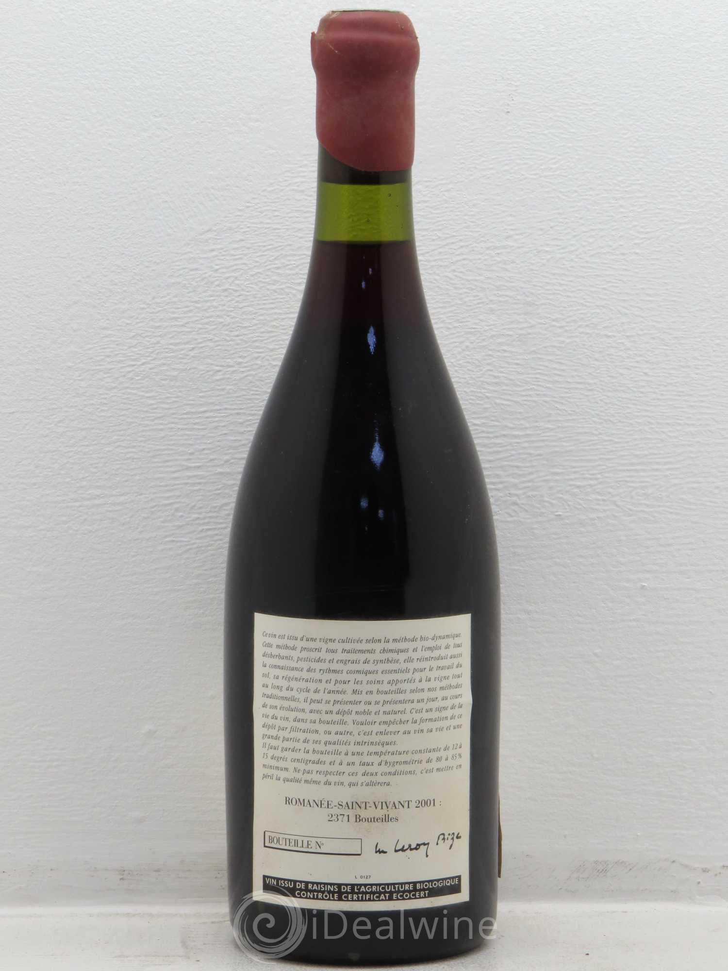Romanée-Saint-Vivant Grand Cru Leroy (Domaine) 2001 - Lot de 1 bouteille - 1