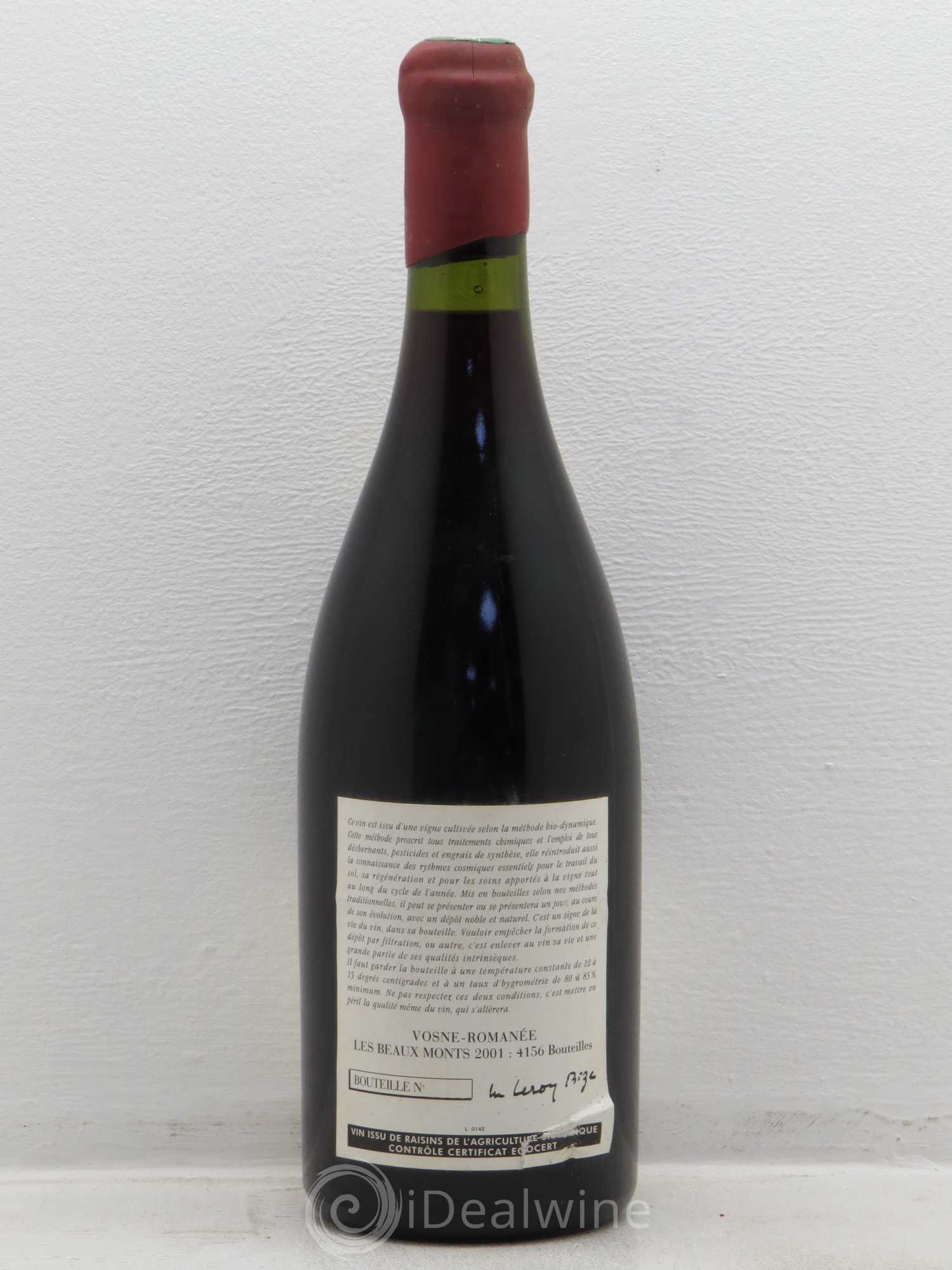 Vosne-Romanée 1er Cru Les Beaux-Monts Leroy (Domaine) 2001 - Lot de 1 bouteille - 1