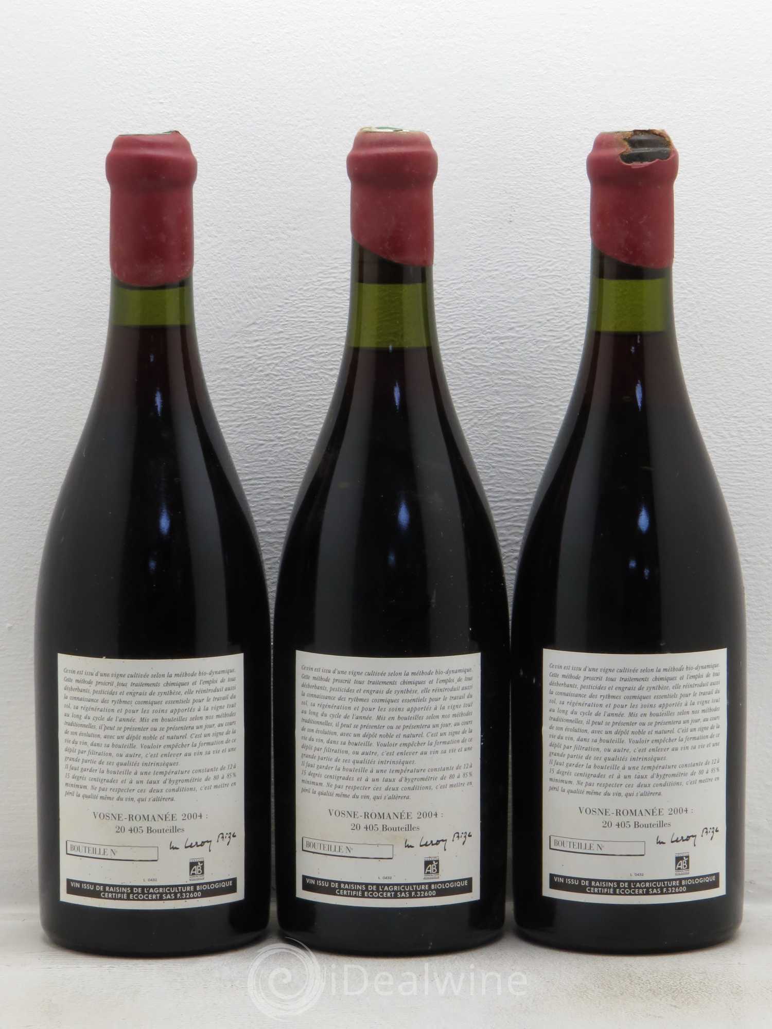 Vosne-Romanée Leroy 2004 - Lot de 3 bouteilles - 1