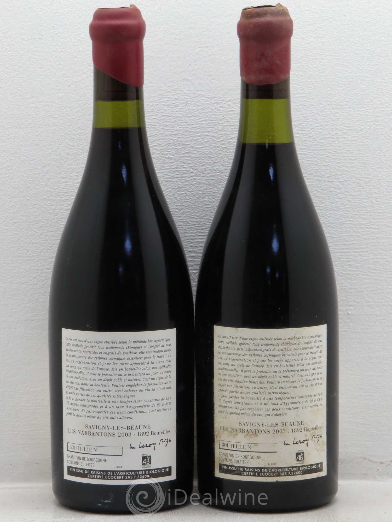 Savigny-lès-Beaune 1er Cru Les Narbantons Leroy (Domaine) 2003 - Lot de 2 bouteilles - 1