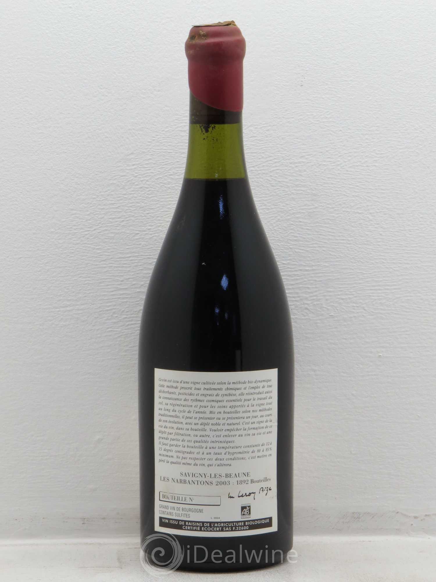 Savigny-lès-Beaune 1er Cru Les Narbantons Leroy (Domaine) 2003 - Lot de 1 bouteille - 1