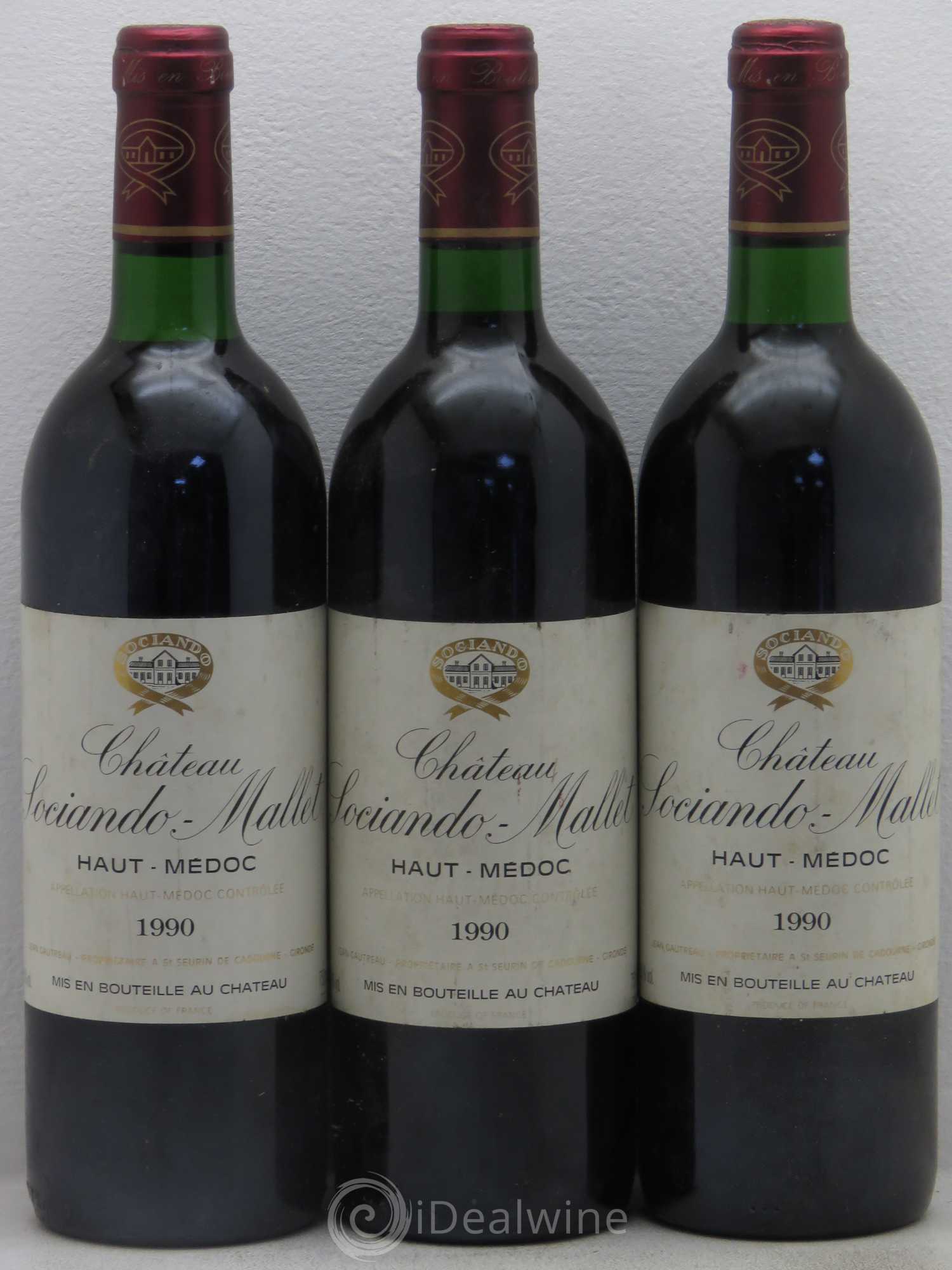 Château Sociando Mallet 1990 - Lot de 3 bouteilles - 0