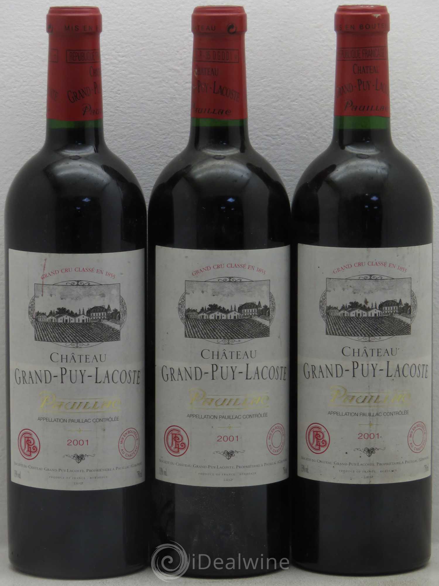 Château Grand Puy Lacoste 5ème Grand Cru Classé 2001 - Lot de 3 bouteilles - 0