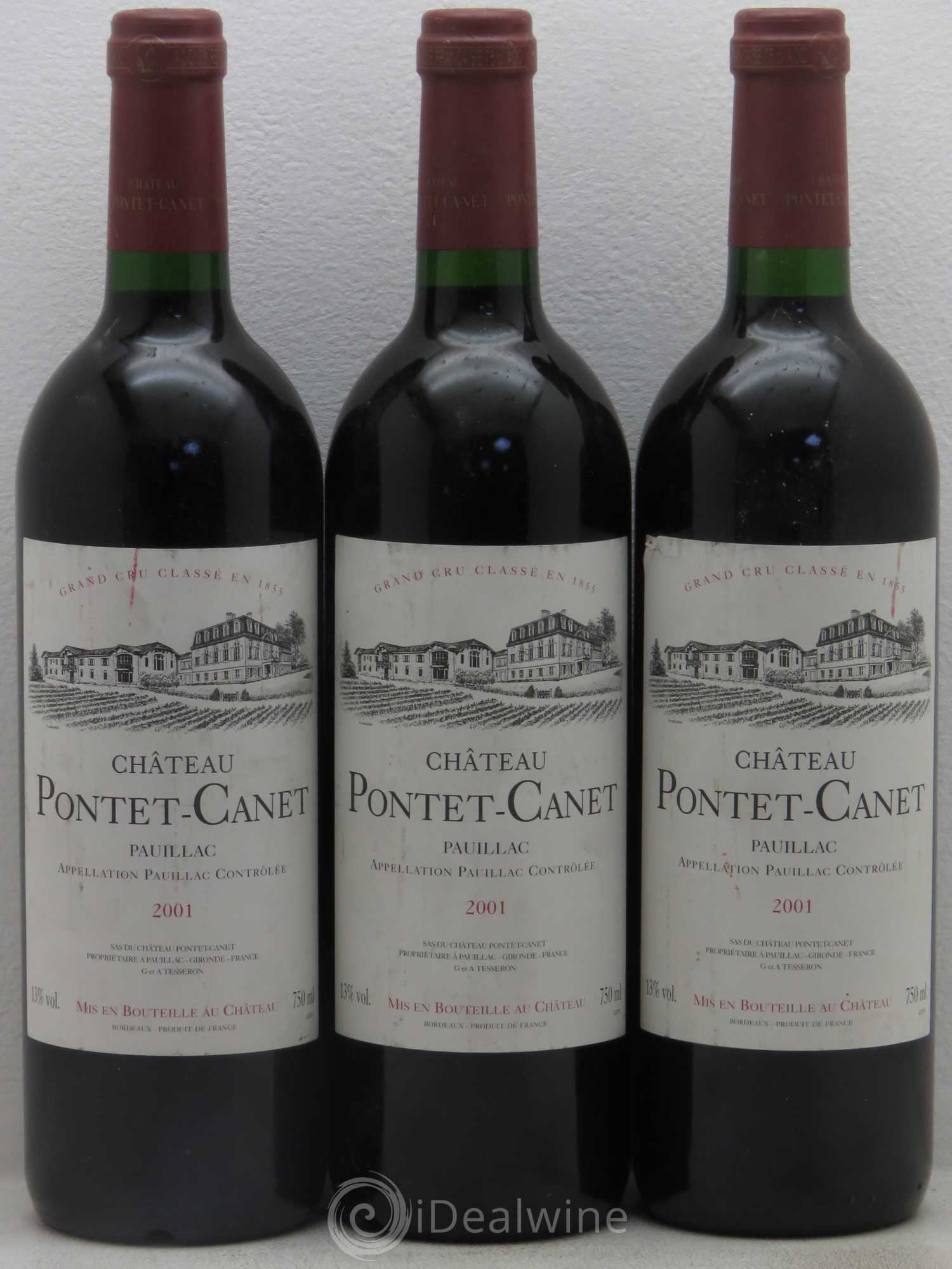 Château Pontet Canet 5ème Grand Cru Classé 2001 - Lot de 3 bouteilles - 0