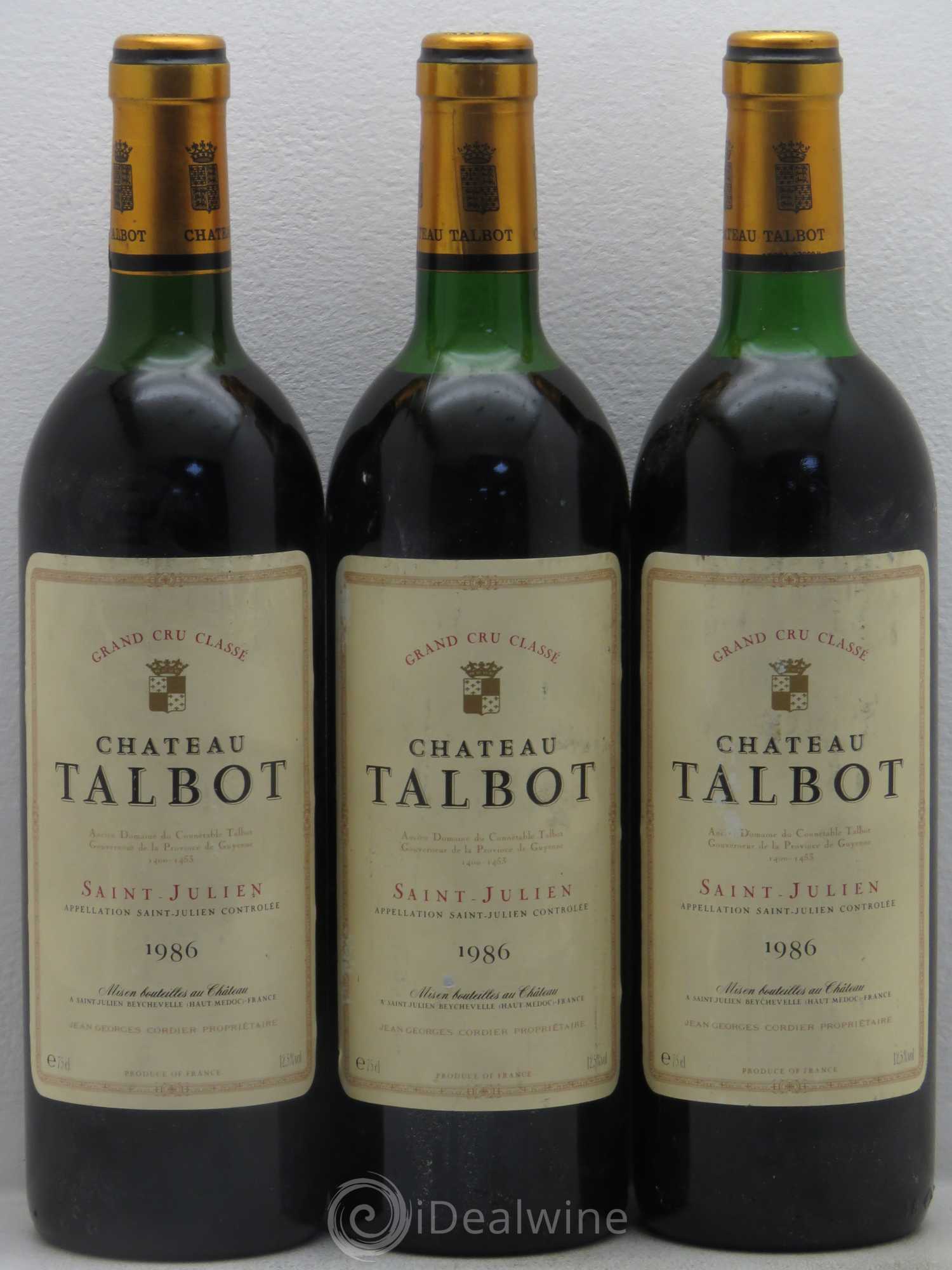 Château Talbot 4ème Grand Cru Classé 1986 - Lot de 3 bouteilles - 0