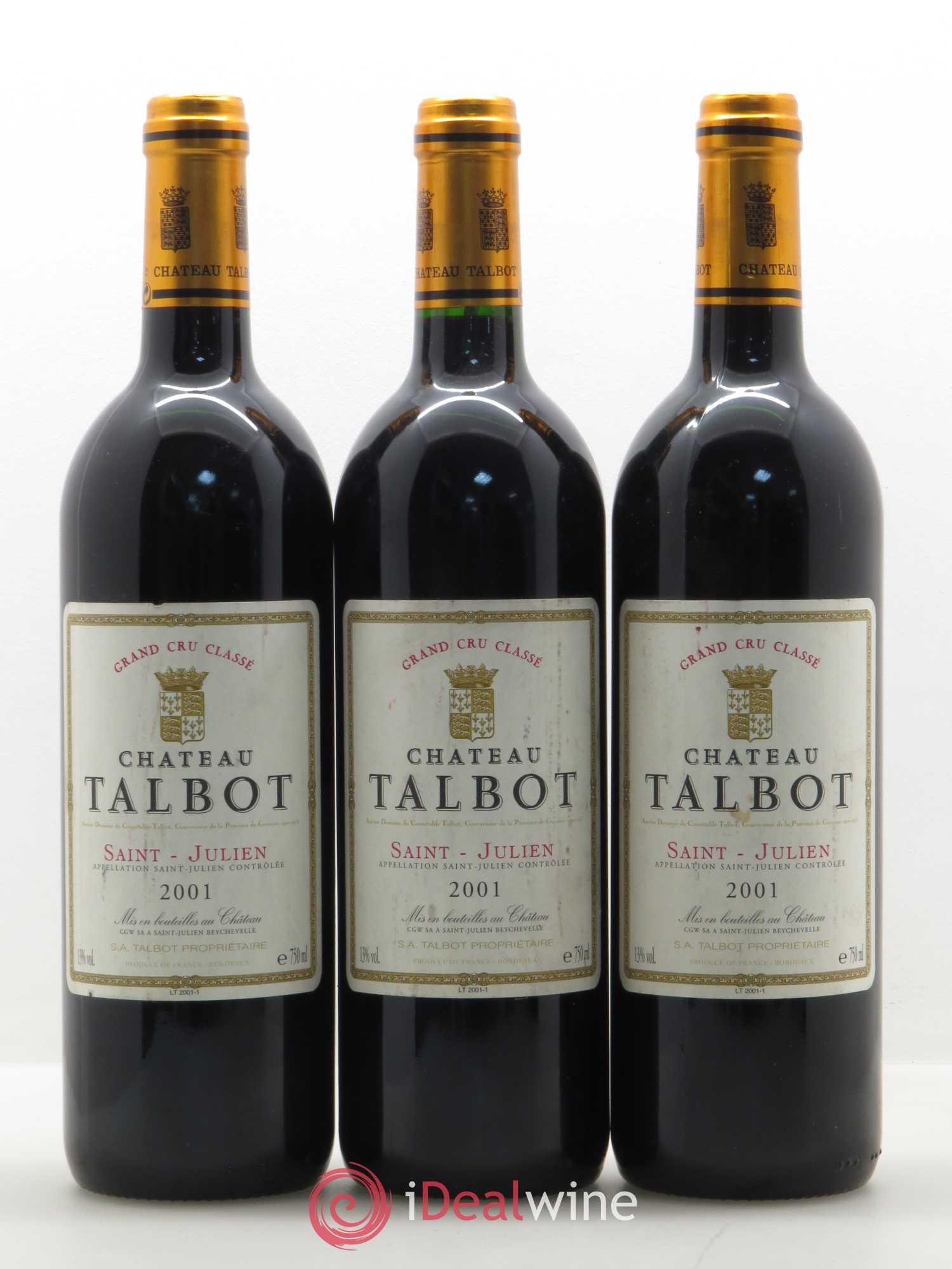 Château Talbot 4ème Grand Cru Classé 2001 - Lot de 3 bouteilles - 0