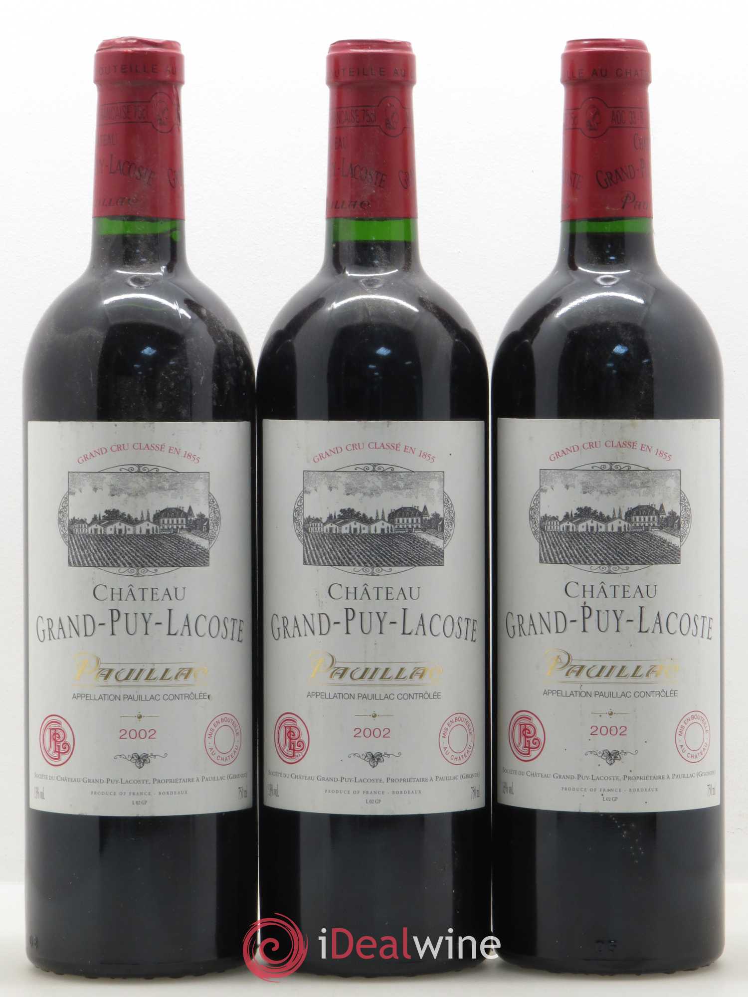 Château Grand Puy Lacoste 5ème Grand Cru Classé 2002 - Lot de 3 bouteilles - 0