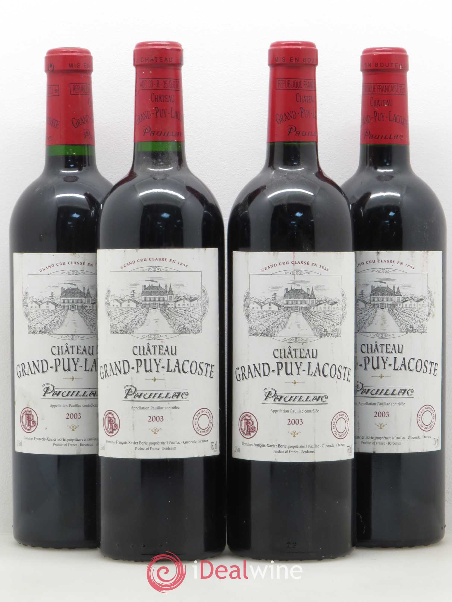 Château Grand Puy Lacoste 5ème Grand Cru Classé 2003 - Lot de 4 bouteilles - 0