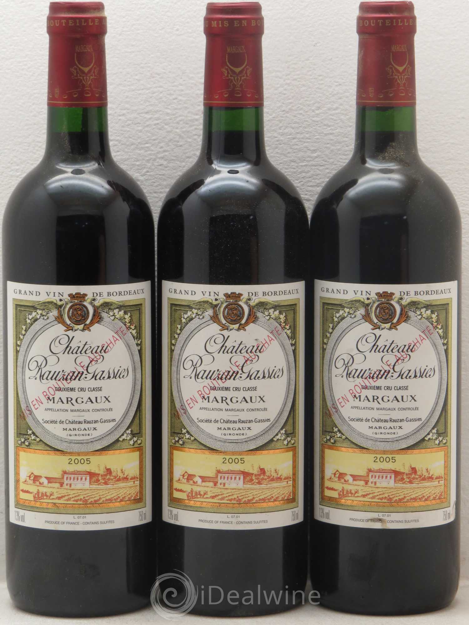 Château Rauzan-Gassies 2ème Grand Cru Classé 2005 - Lot de 3 bouteilles - 0