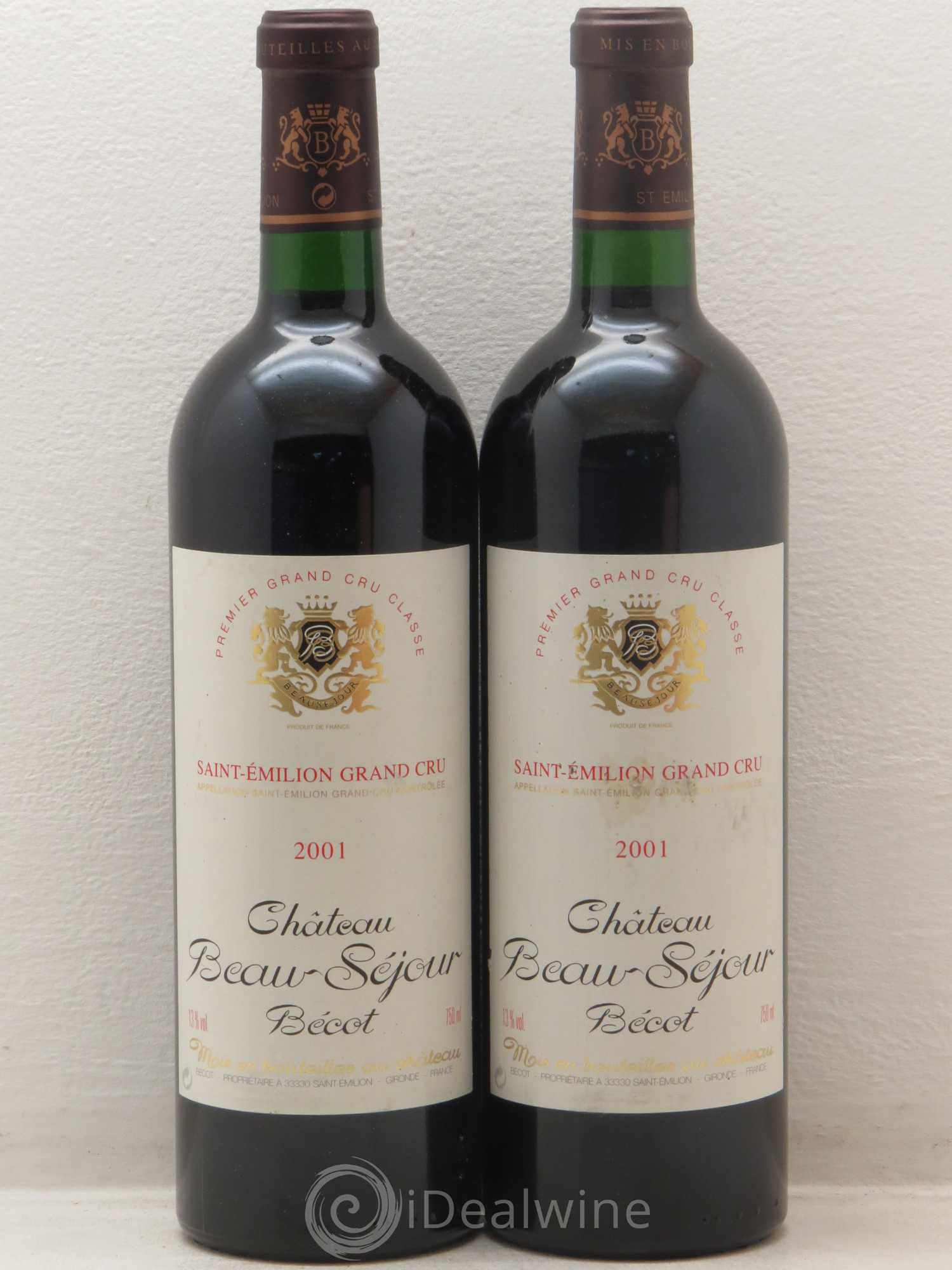 Château Beau-Séjour Bécot 1er Grand Cru Classé B 2001 - Lot de 2 bouteilles - 0