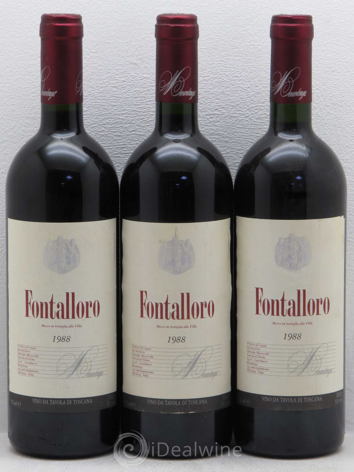 Toscana IGT Fontalloro Felsina vino da tavola di Toscana 1988 - Posten von 3 Flaschen - 0