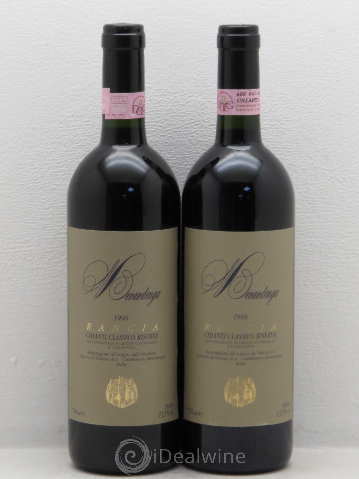 Chianti DOCG Rancia Classico Riserva Felsina Berardenga 1998 - Lot de 2 bouteilles - 0