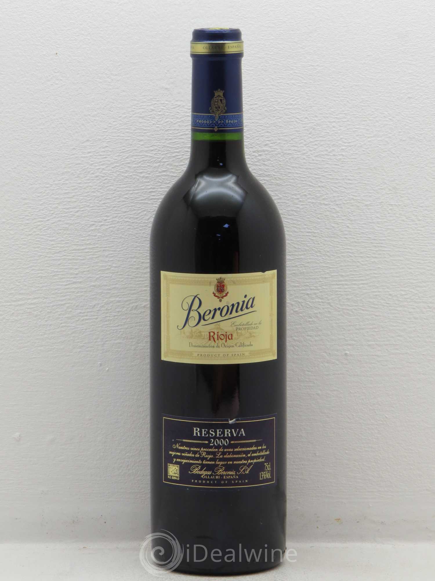 Rioja DOCA Bodegas Beronia Reserva 2000 - Lot de 1 bouteille - 0
