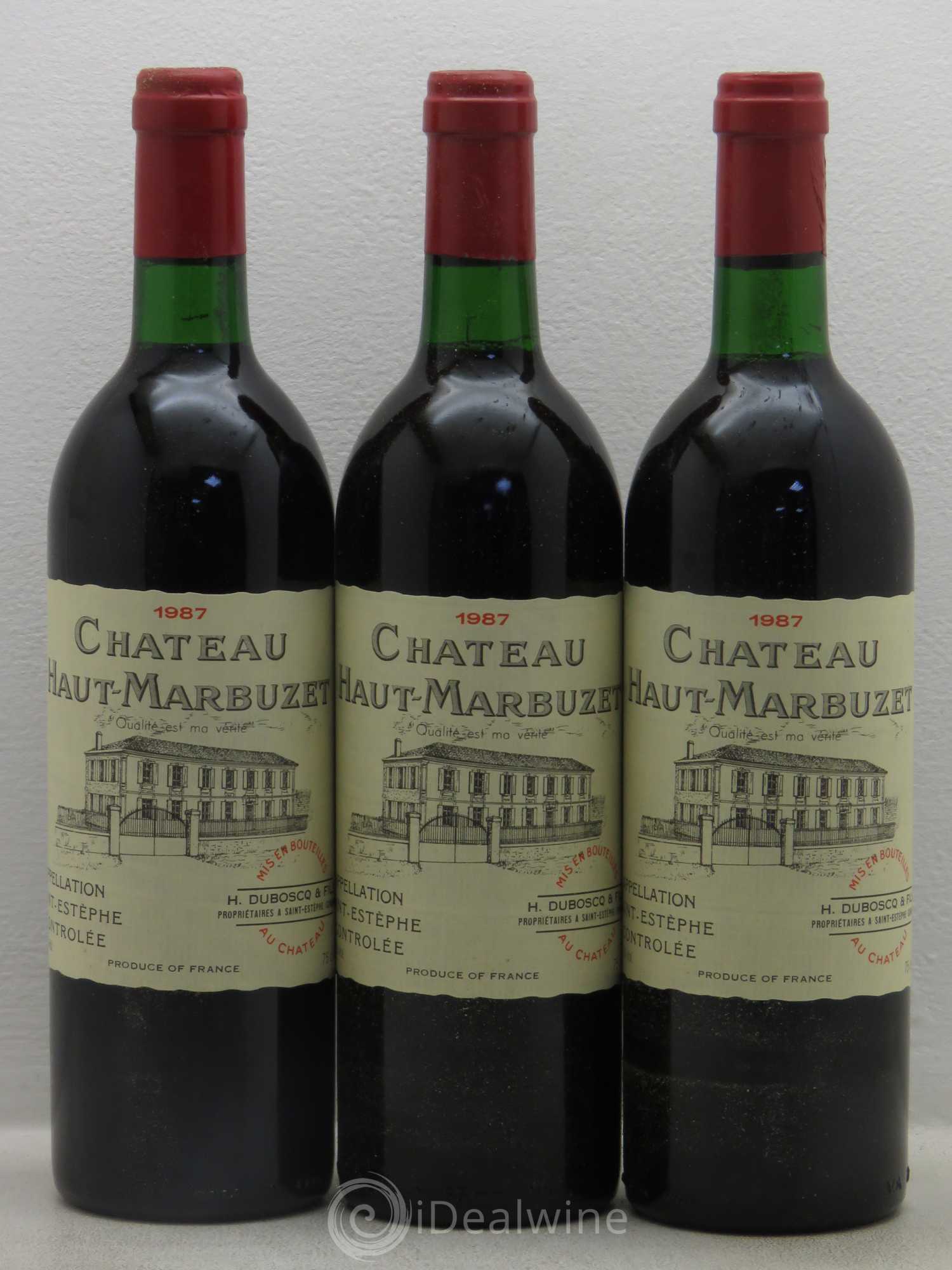 Château Haut Marbuzet 1987 - Lot de 3 bouteilles - 0
