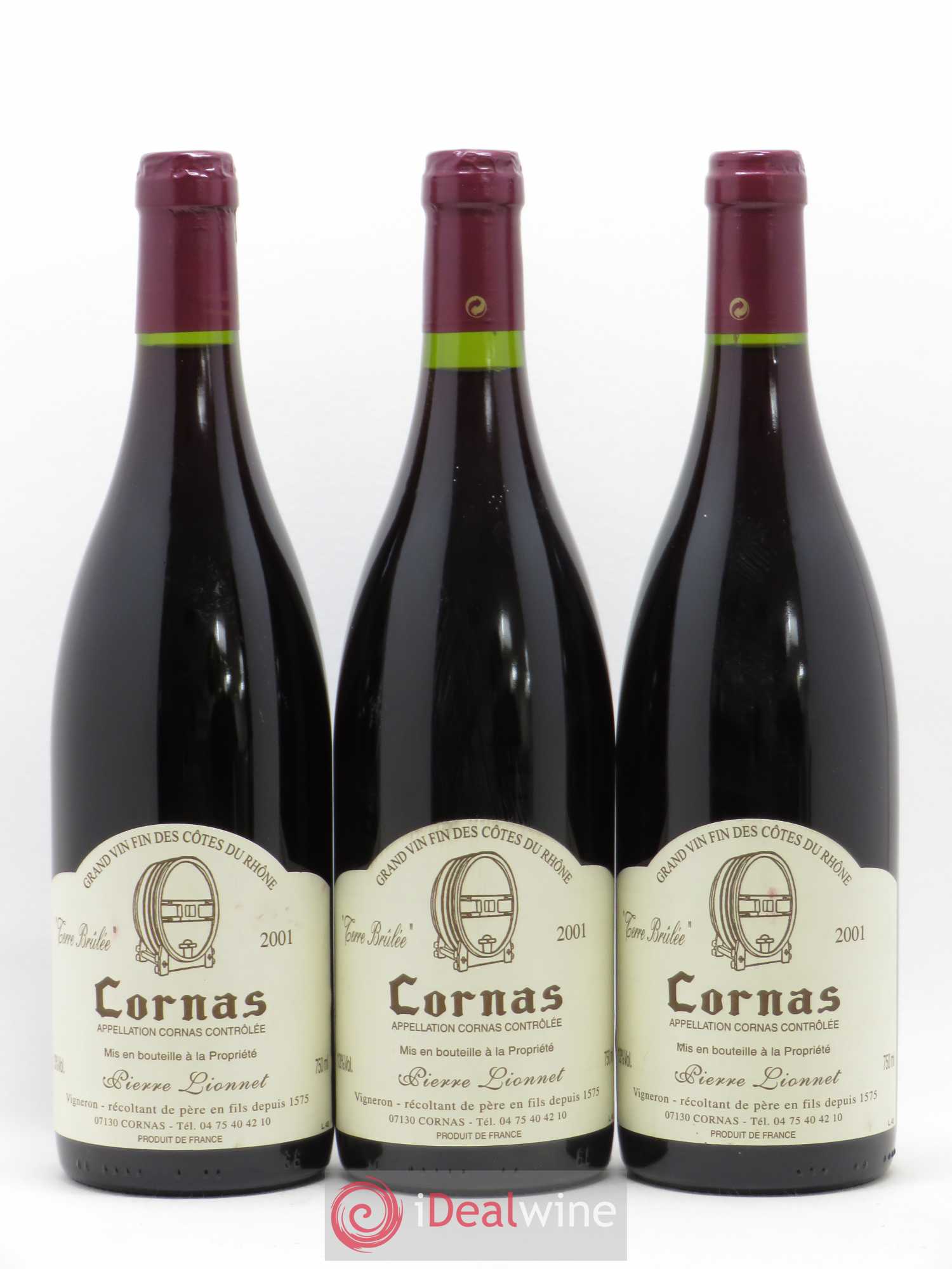 Cornas Terre Brûlée Pierre Lionnet 2001 - Posten von 3 Flaschen - 0