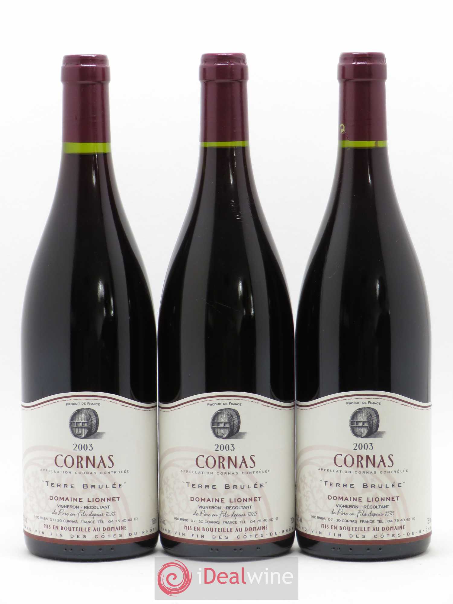 Cornas Terre Brûlée Domaine Lionnet 2003 - Posten von 3 Flaschen - 0