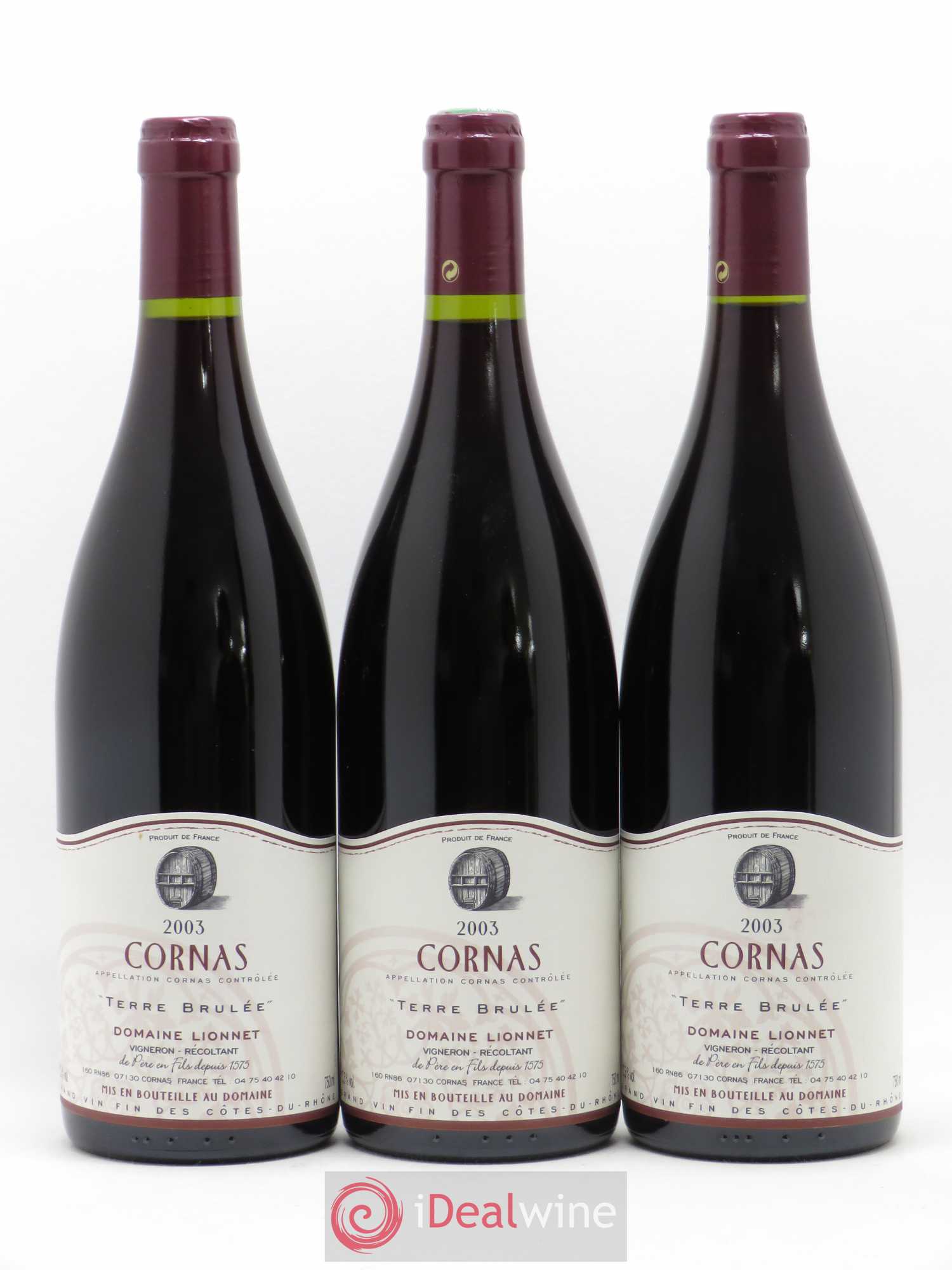 Cornas Terre Brûlée Domaine Lionnet 2003 - Posten von 3 Flaschen - 0