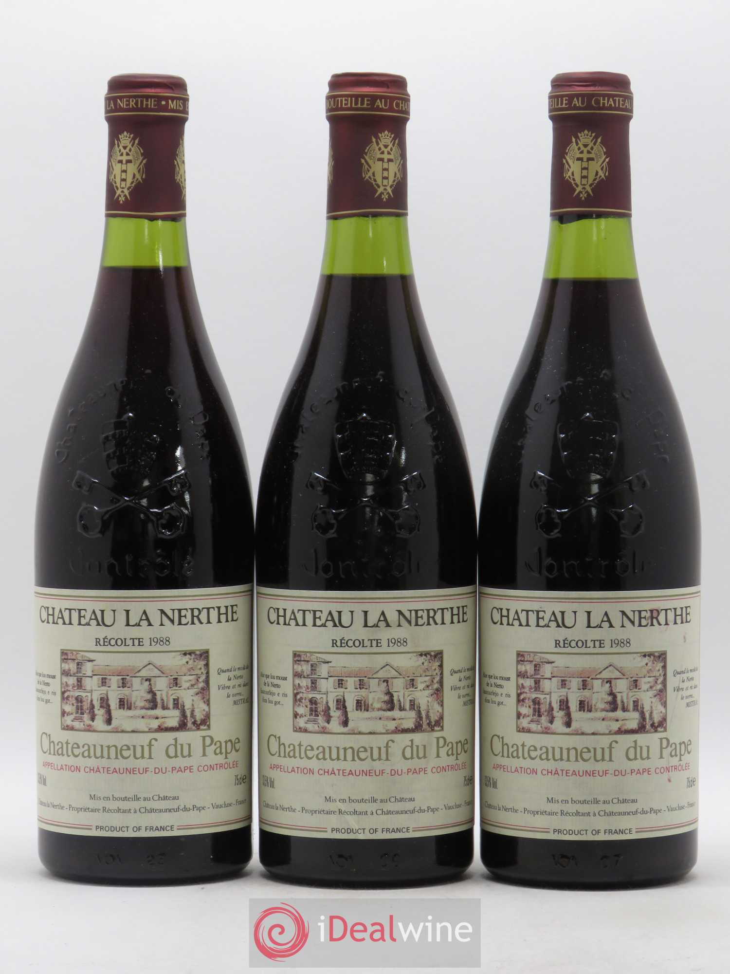 Châteauneuf-du-Pape Château la Nerthe Famille Richard 1988 - Lot de 3 bouteilles - 0