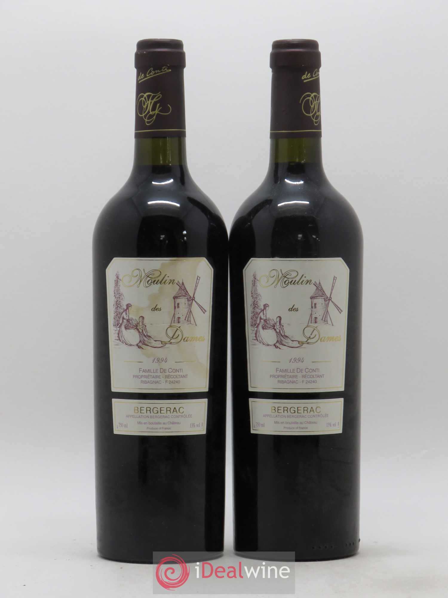 Bergerac Château Tour des Gendres Moulin des Dames Famille de Conti 1994 - Lot de 2 bouteilles - 0